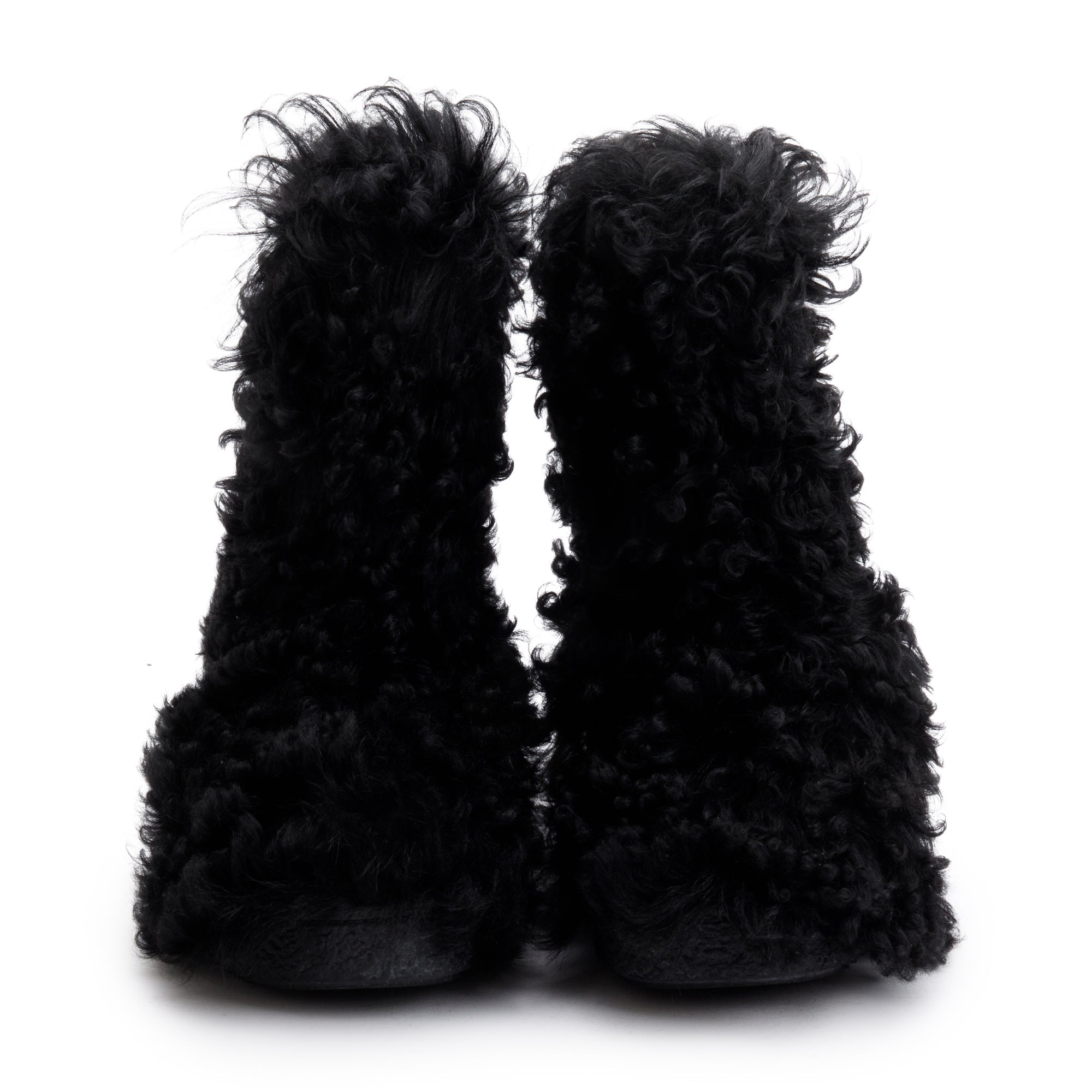 Saint Laurent Black Furry Boots, Size 42 w/ Box