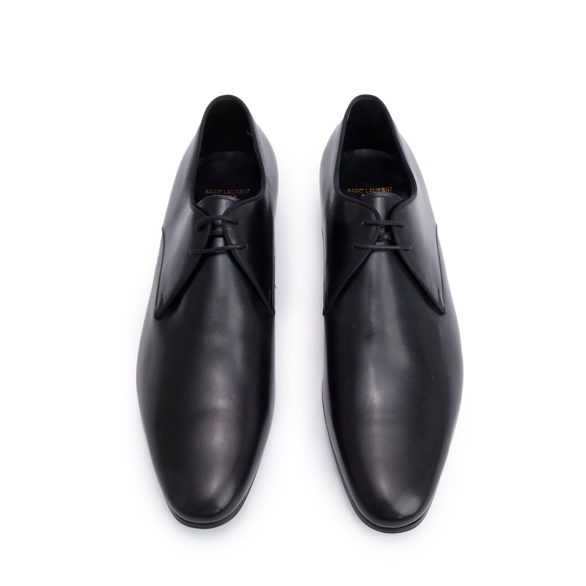 Saint Laurent Black Glazed Leather Adrien Derbies Shoes, Size 43.5