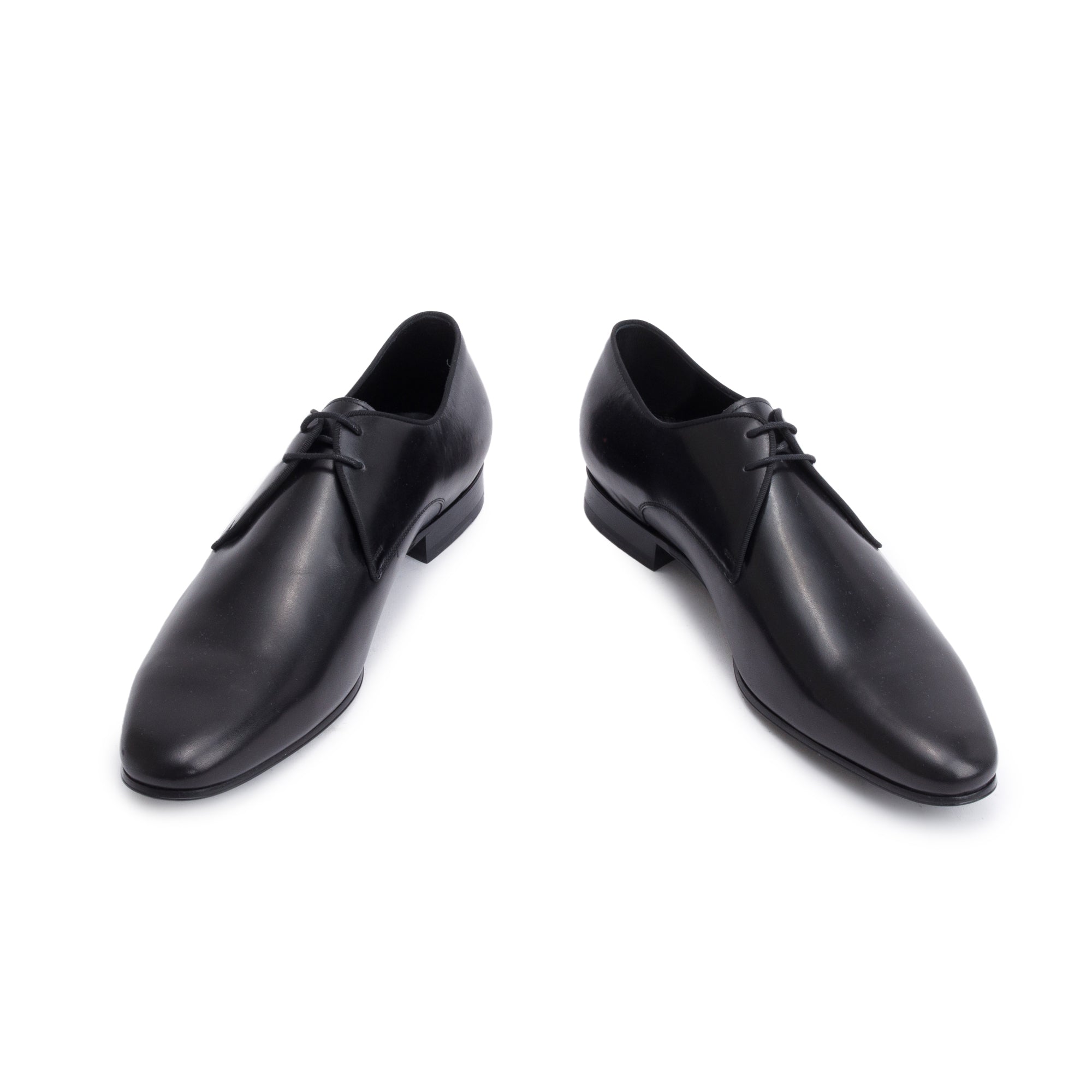Saint Laurent Black Glazed Leather Adrien Derbies Shoes, Size 43.5