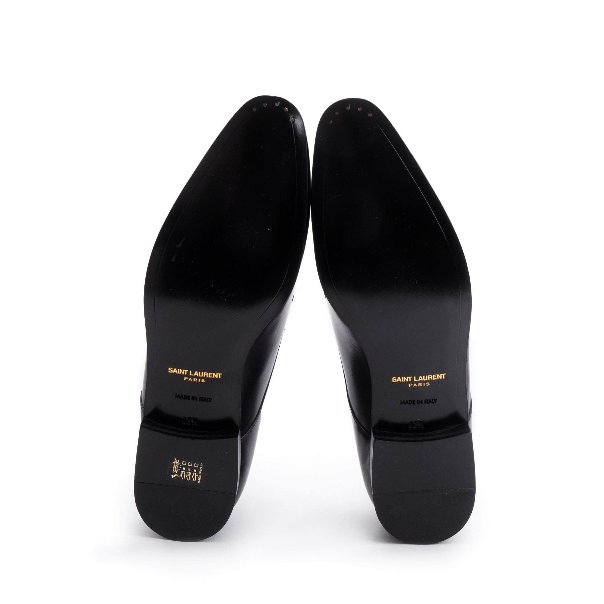 Saint Laurent Black Glazed Leather Adrien Derbies Shoes, Size 43.5