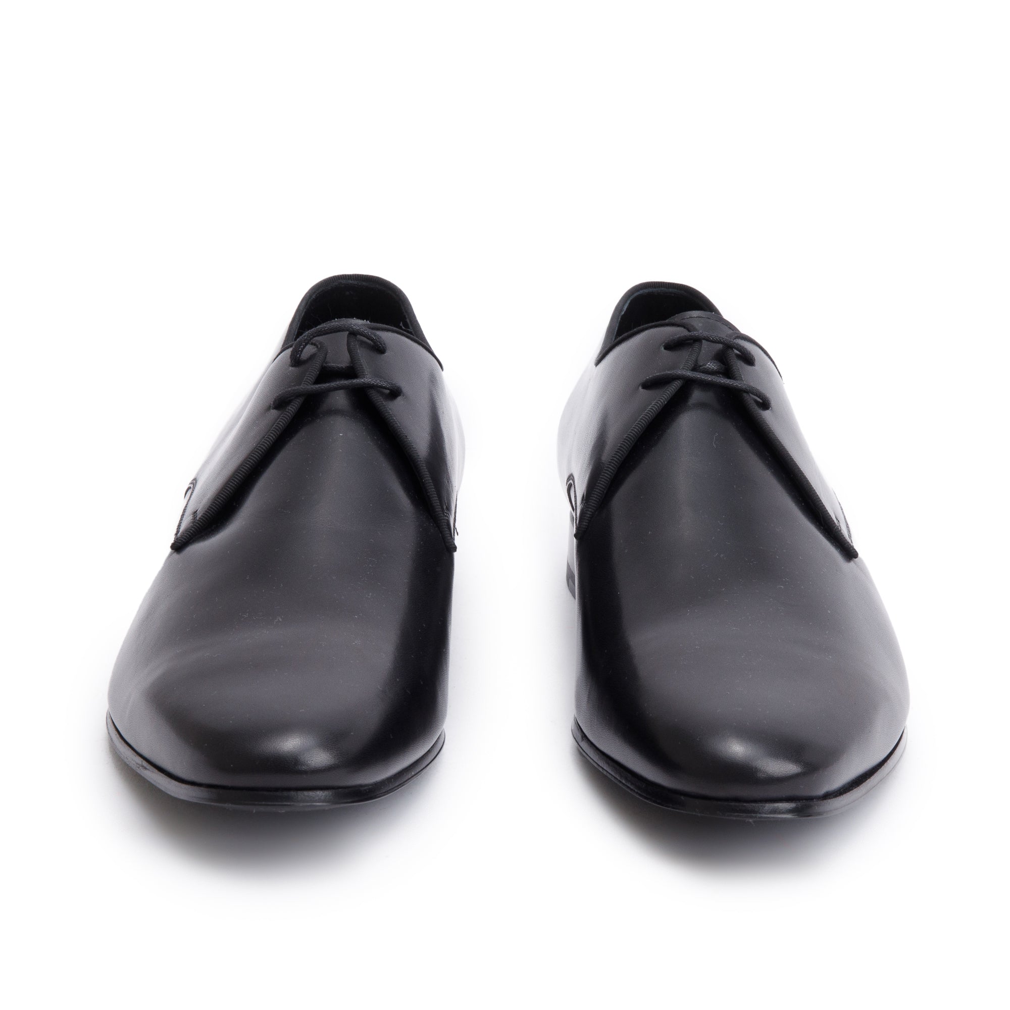 Saint Laurent Black Glazed Leather Adrien Derbies Shoes, Size 43.5