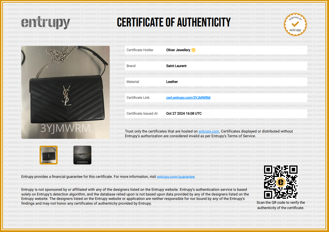 Saint Laurent Black Grain De Poudre Cassandre Envelope Chain Wallet