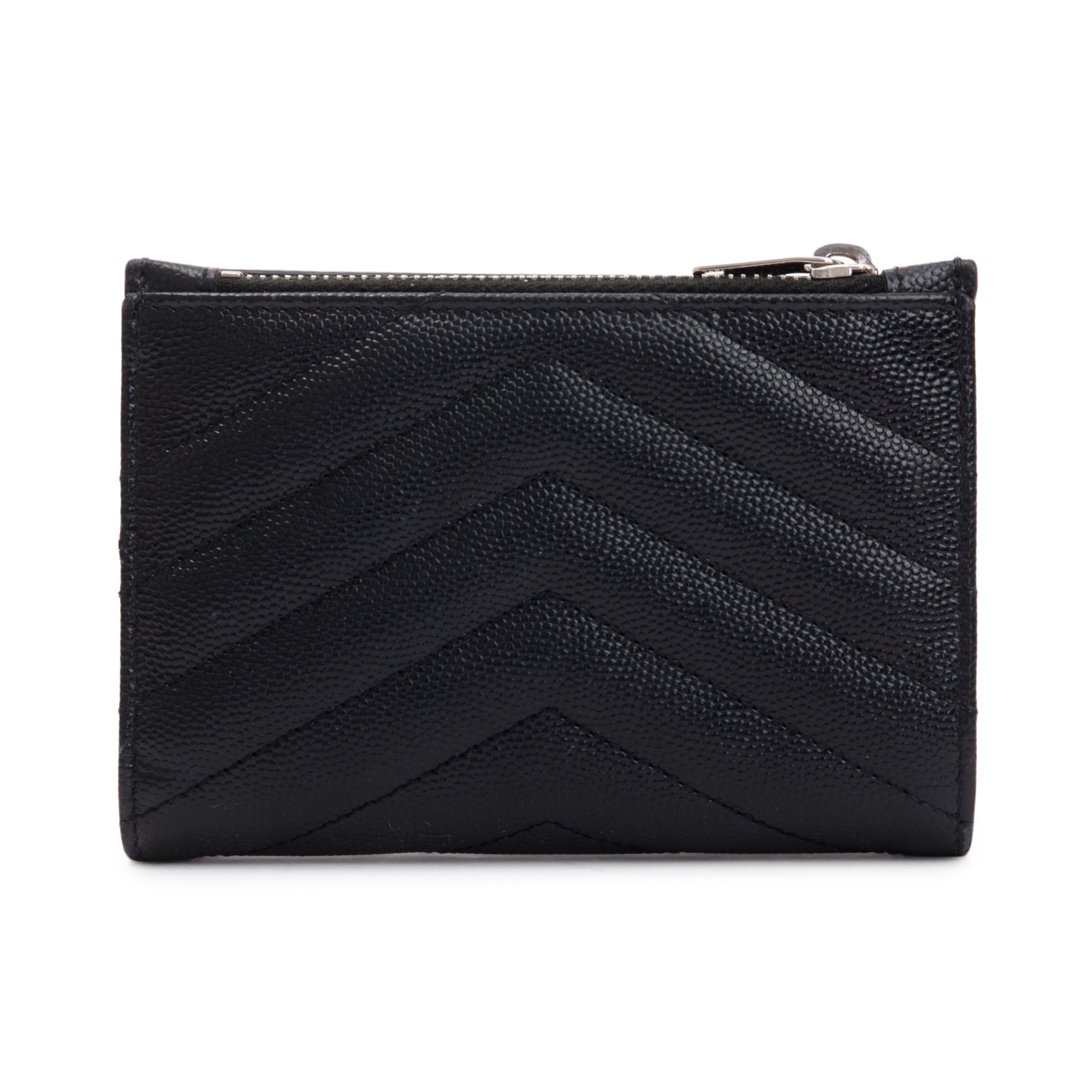 Saint Laurent Black Grain De Poudre Cassandre Matelasse Fragments Zipped Bi-Fold Wallet