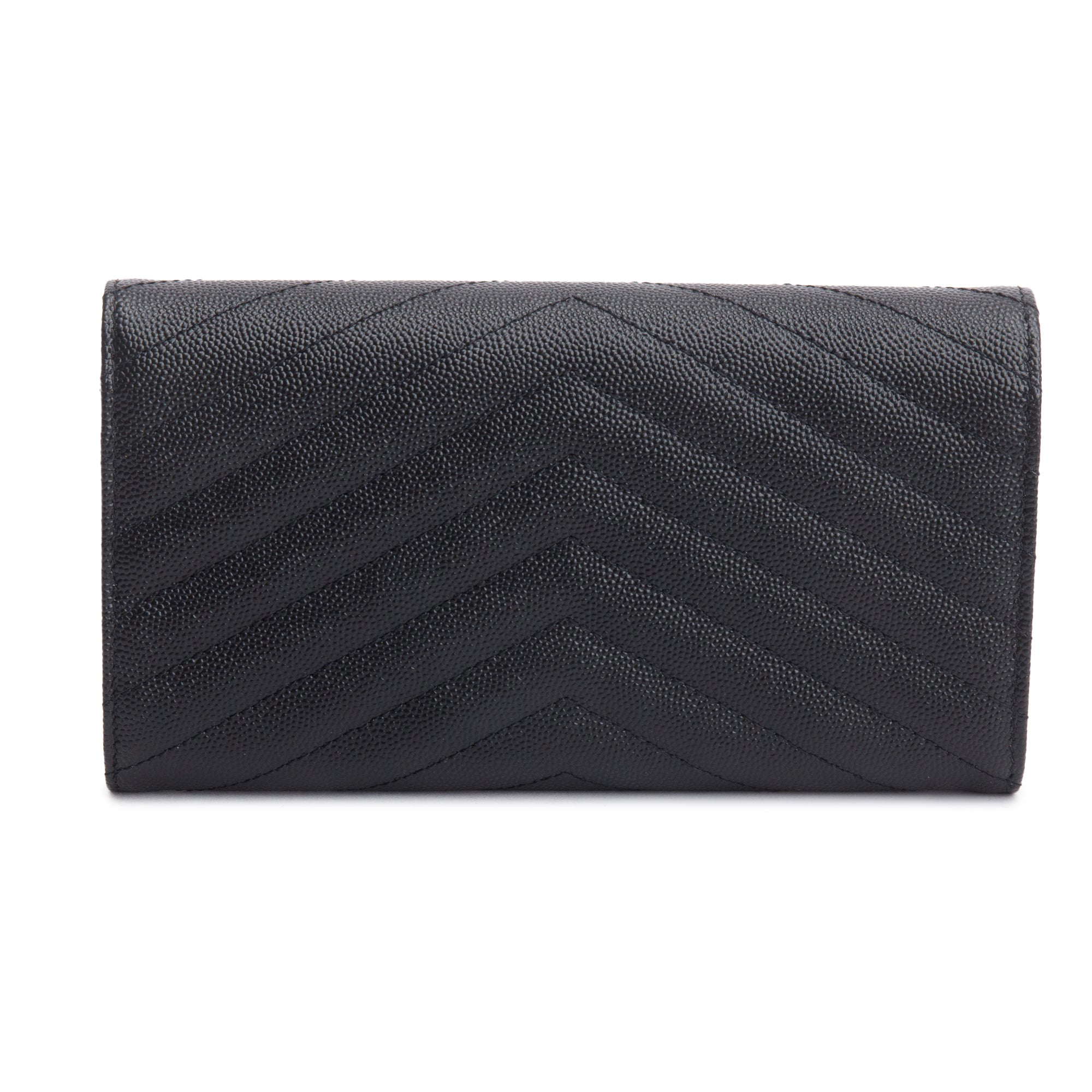 Saint Laurent Black Grain De Poudre Cassandre Matelasse Large Flap Wallet w/ Box