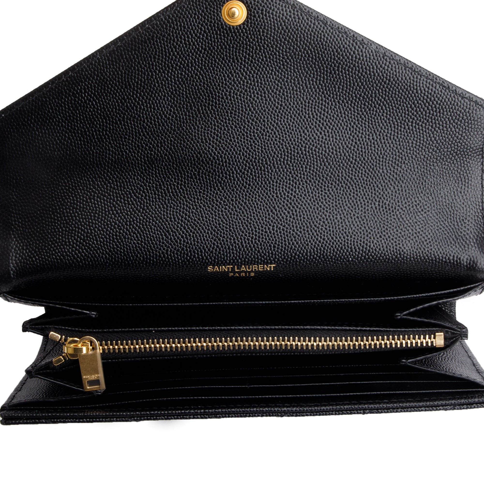 Saint Laurent Black Grain De Poudre Cassandre Matelasse Large Flap Wallet w/ Box