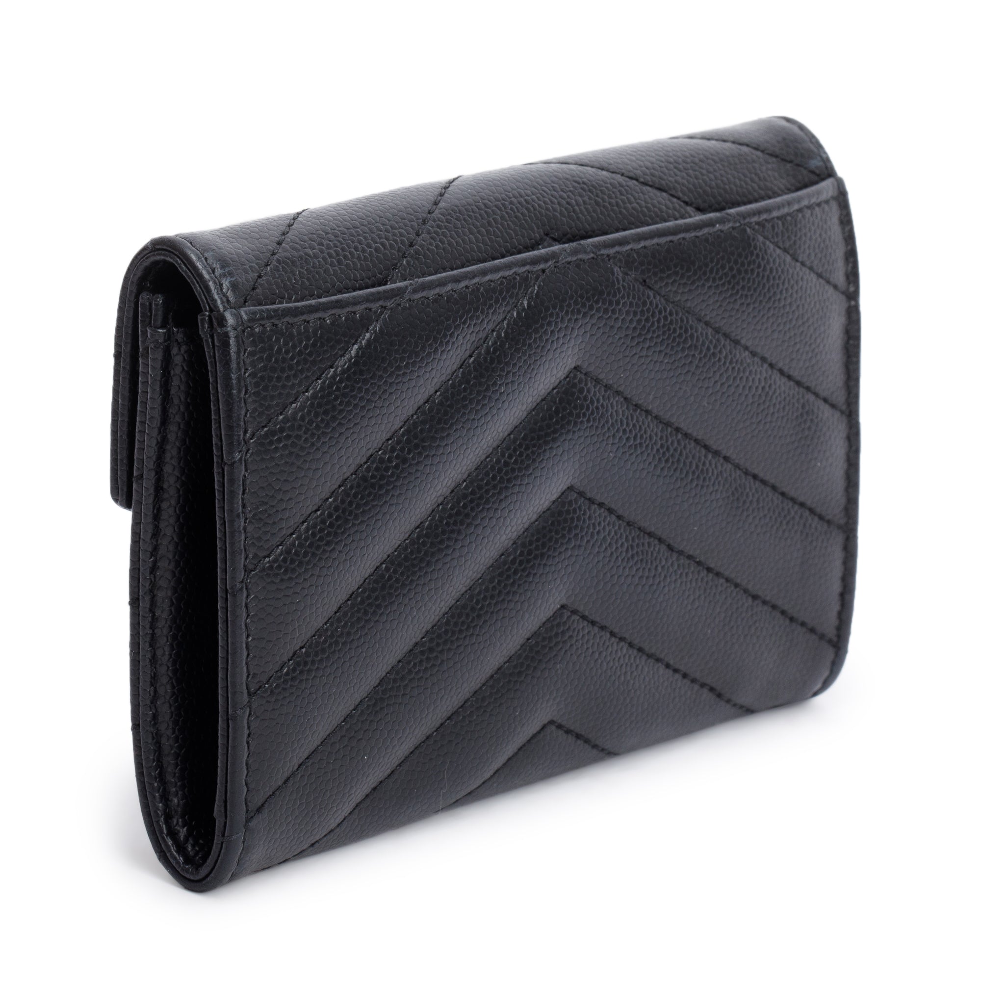 Saint Laurent Black Grain De Poudre Cassandre Matelasse Small Envelope Wallet