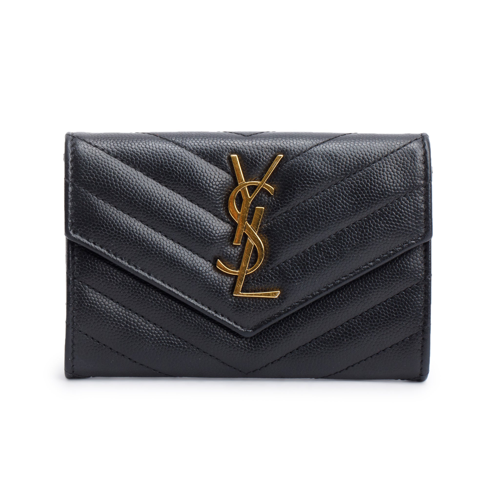 Saint Laurent Black Grain De Poudre Cassandre Matelasse Small Envelope Wallet