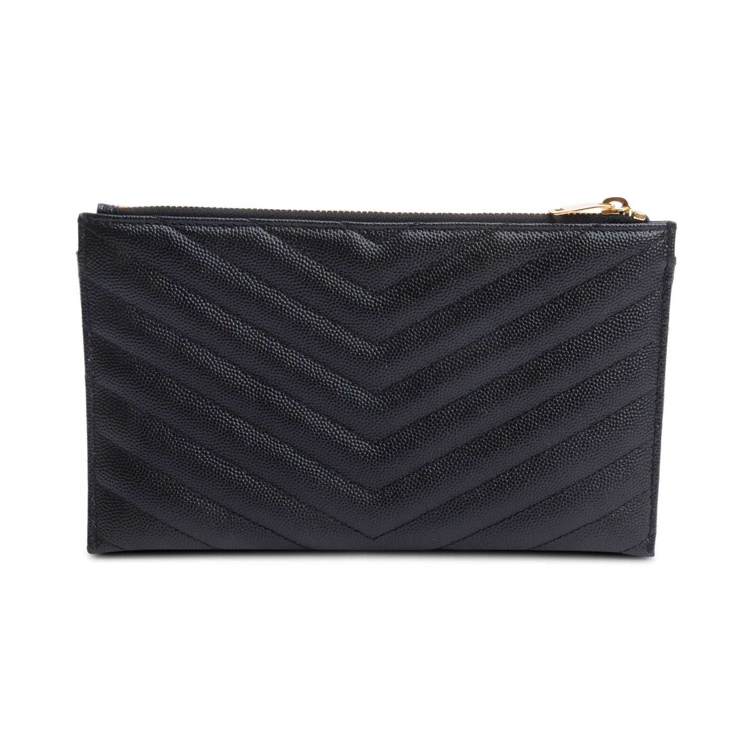 Saint Laurent Black Grain De Poudre Embossed Leather Cassandre Matelasse Zipped Pouch w/ Box