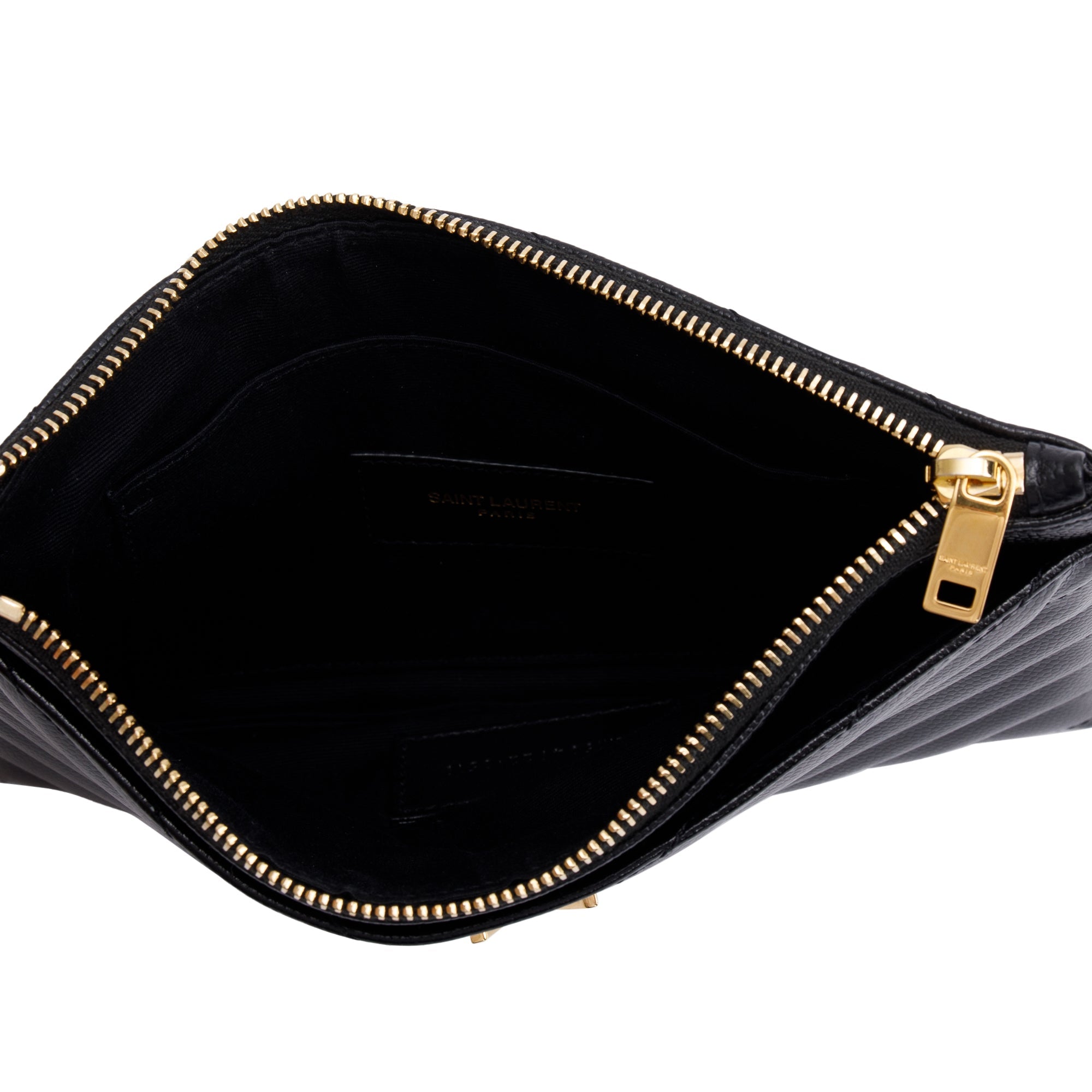 Saint Laurent Black Grain De Poudre Embossed Leather Cassandre Matelasse Zipped Pouch w/ Box