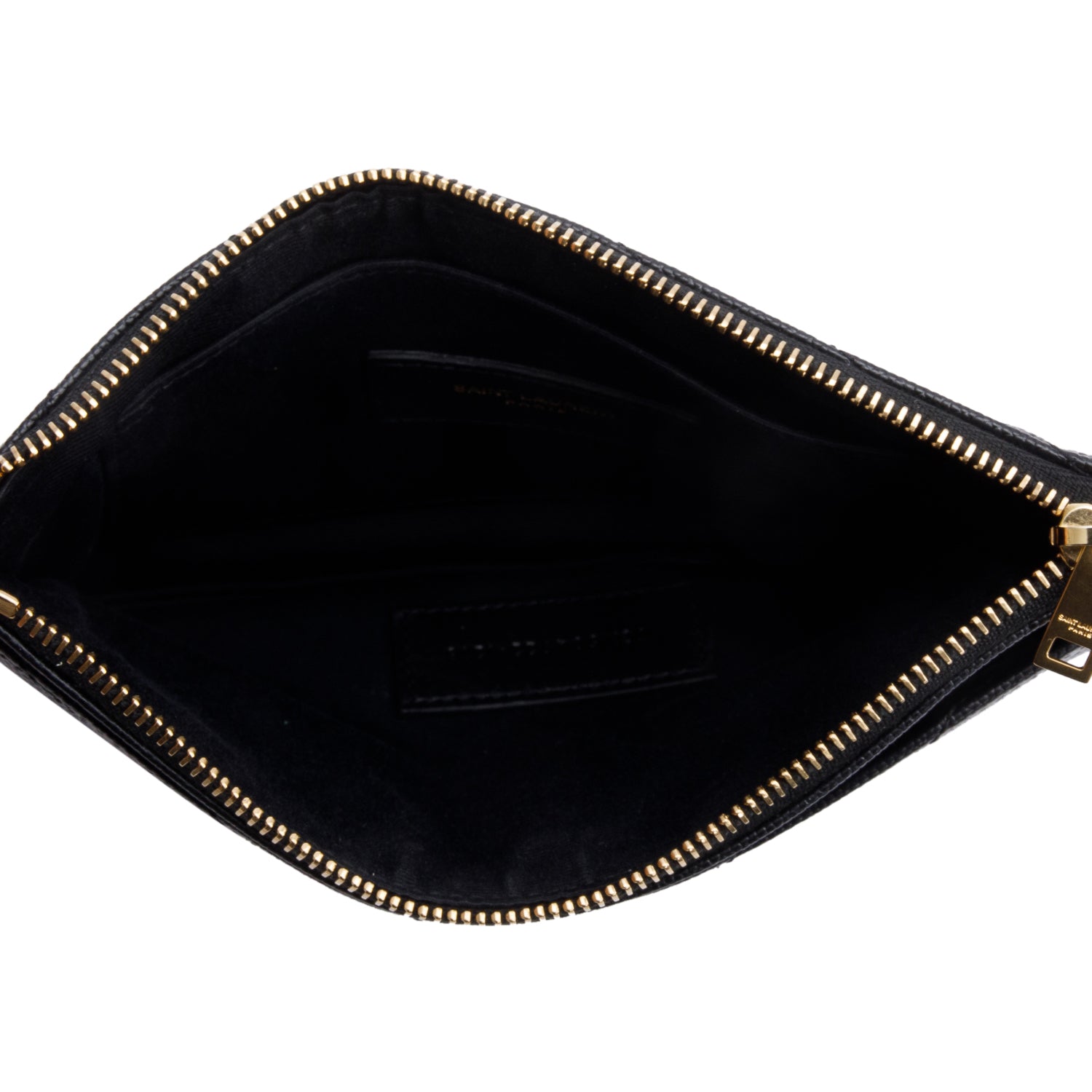 Saint Laurent Black Grain De Poudre Embossed Leather Cassandre Matelasse Zipped Pouch w/ Box