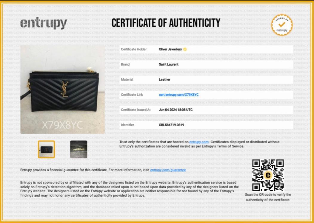 Saint Laurent Black Grain De Poudre Leather Cassandre Matelasse Large Zipped Pouch w/ Stap & Box