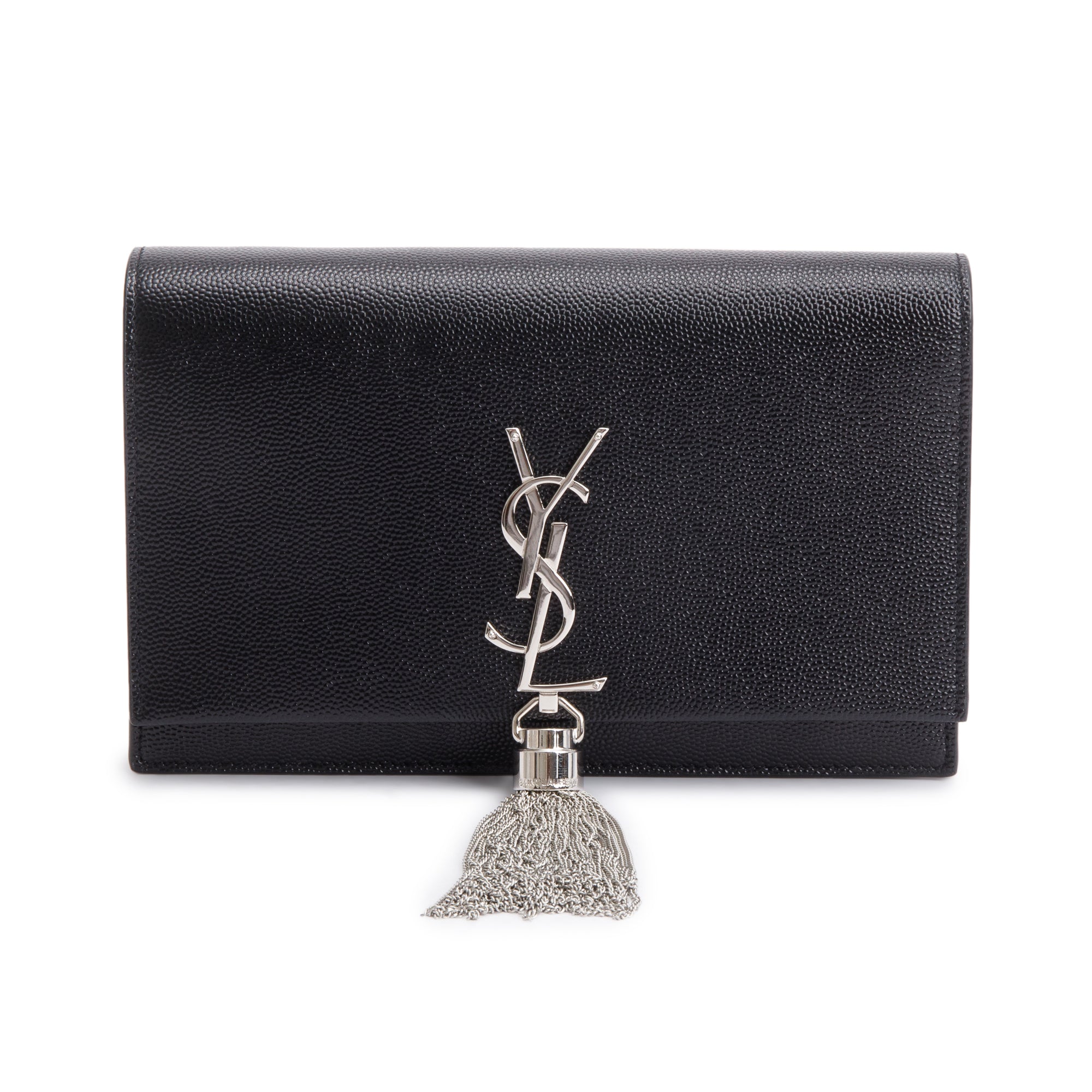 Saint Laurent Black Grain De Poudre Leather Kate Tassel Wallet on Chain