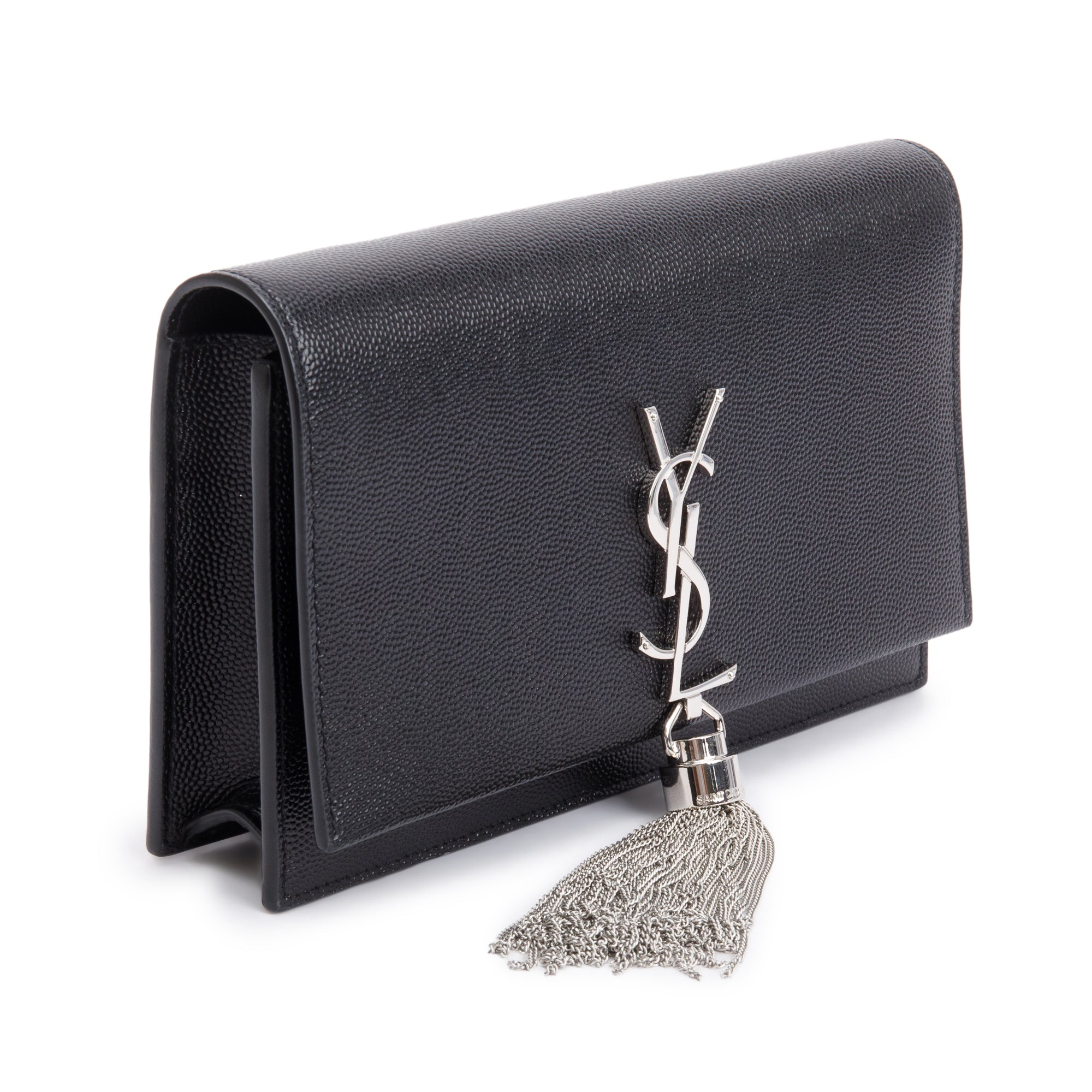 Saint Laurent Black Grain De Poudre Leather Kate Tassel Wallet on Chain