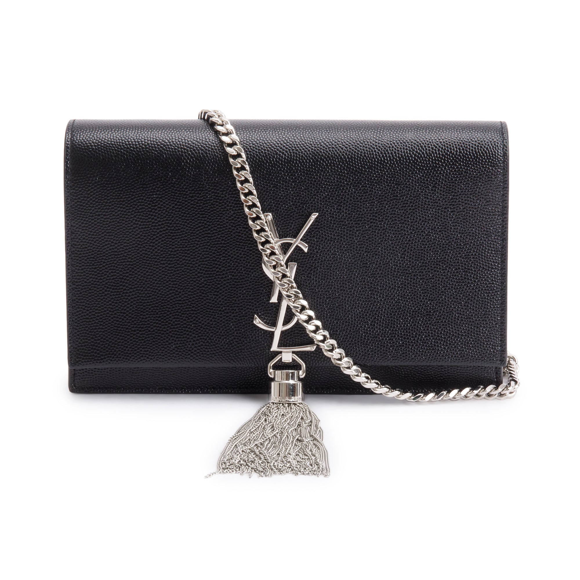 Saint Laurent Black Grain De Poudre Leather Kate Tassel Wallet on Chain