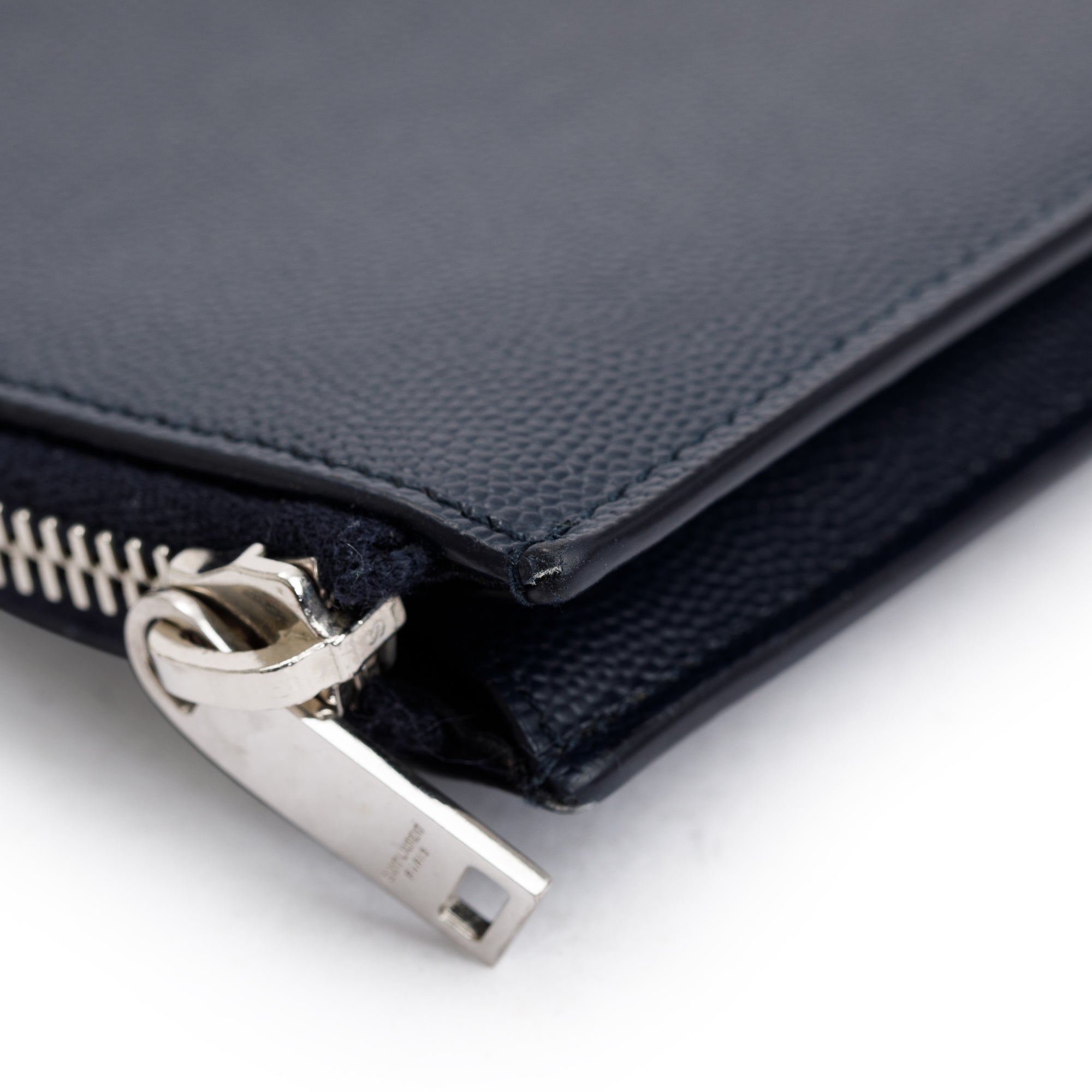 Saint Laurent Black Grain De Poudre Leather Large Zipped Document Holder