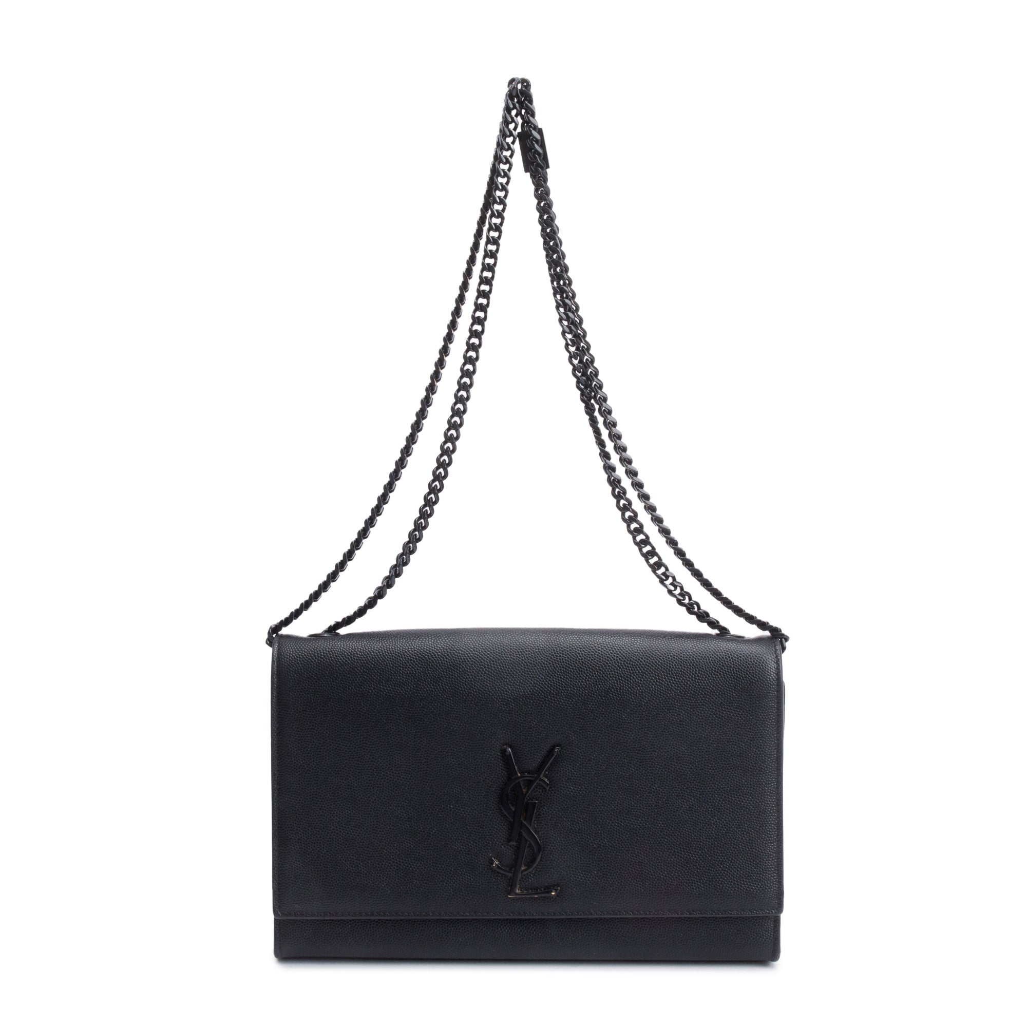 Saint Laurent Black Grain De Poudre Leather Medium Monogram Kate Chain Bag