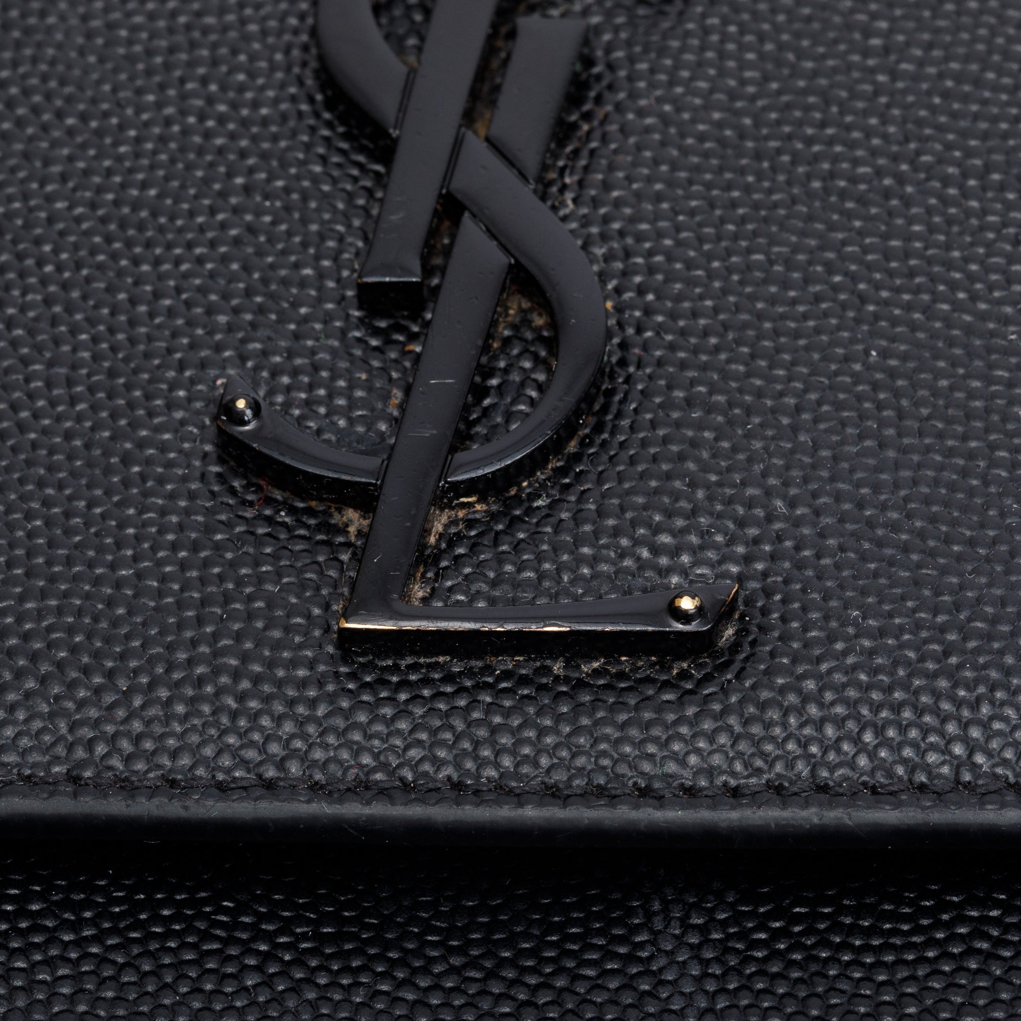 Saint Laurent Black Grain De Poudre Leather Medium Monogram Kate Chain Bag