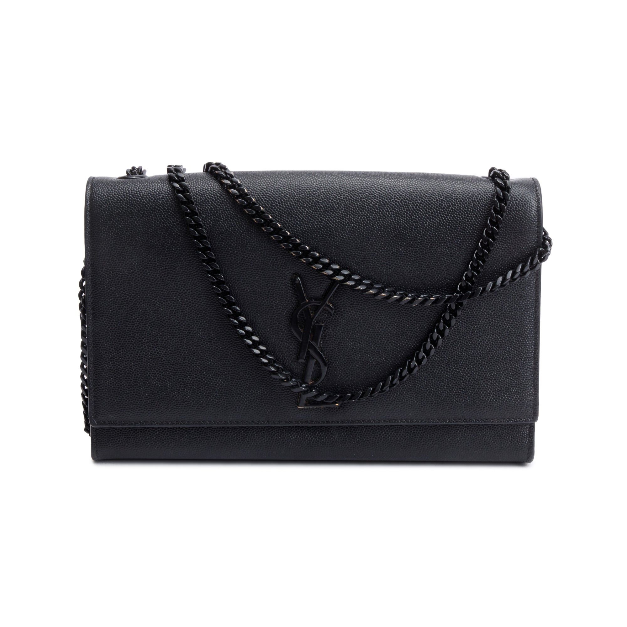 Saint Laurent Black Grain De Poudre Leather Medium Monogram Kate Chain Bag
