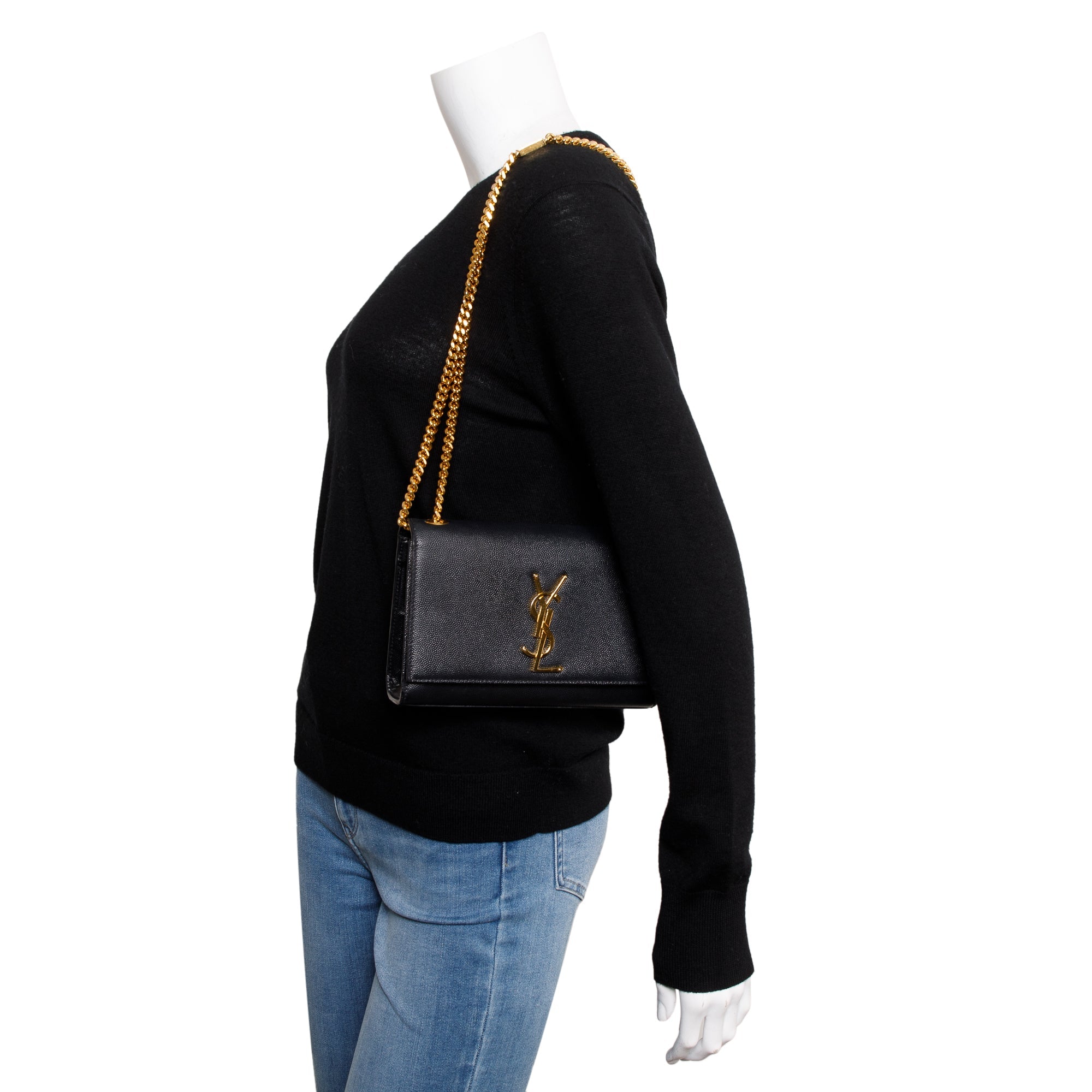 Saint Laurent Black Grain De Poudre Leather Small Kate Bag