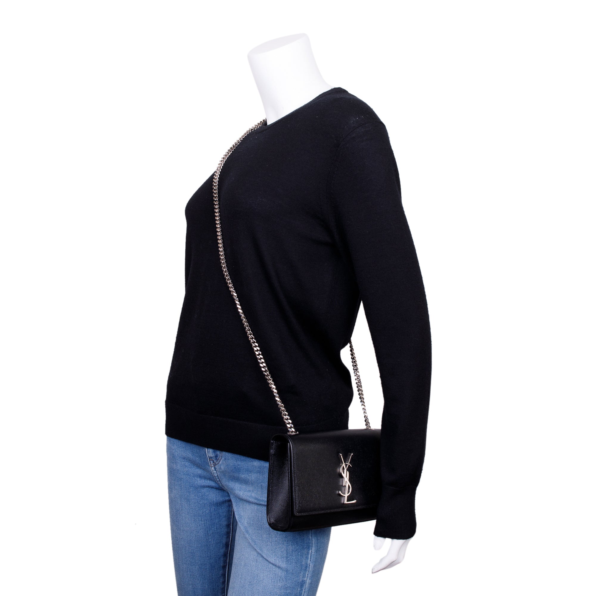 Saint Laurent Black Grain De Poudre Leather Small Kate Bag w/ Box