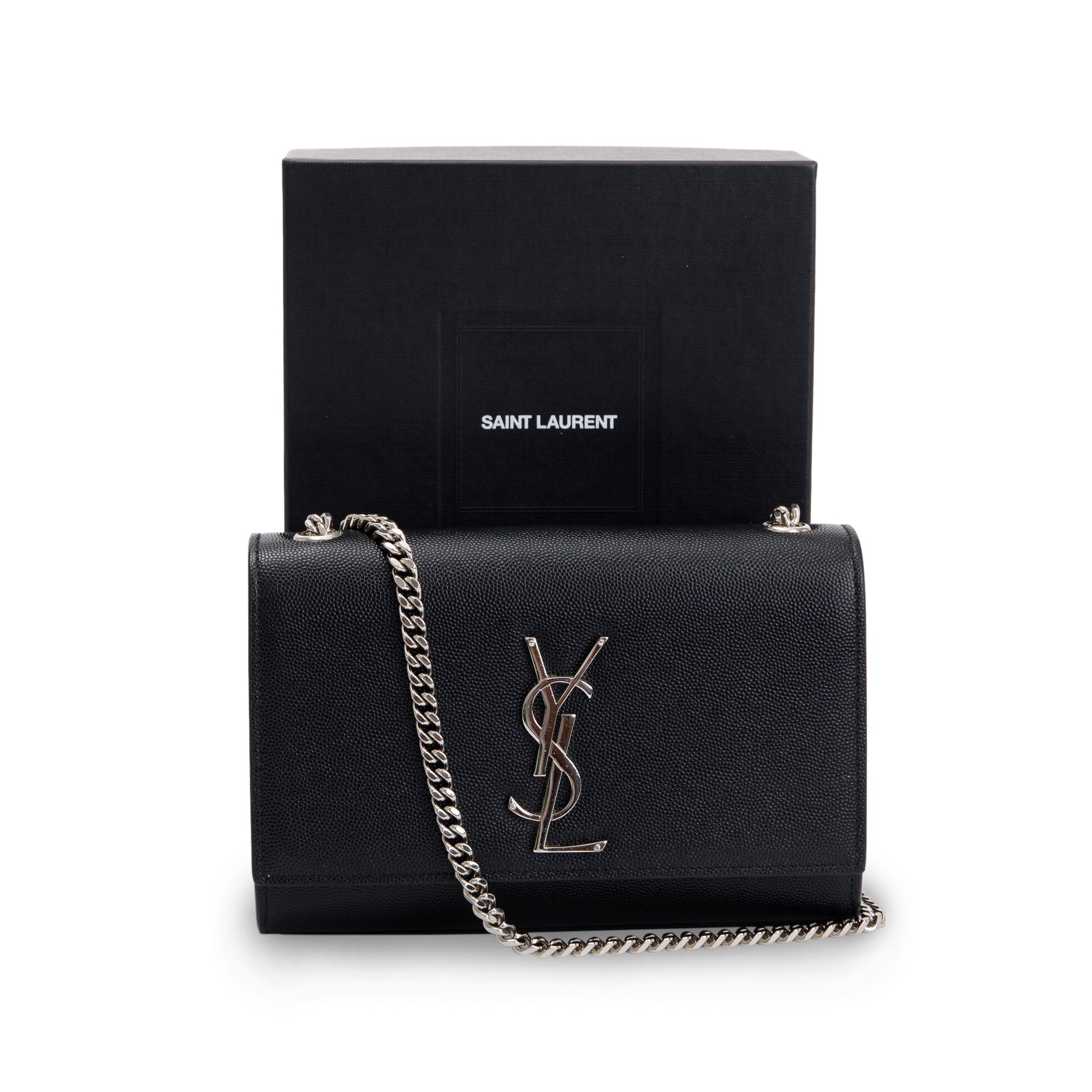 Saint Laurent Black Grain De Poudre Leather Small Kate Bag w/ Box