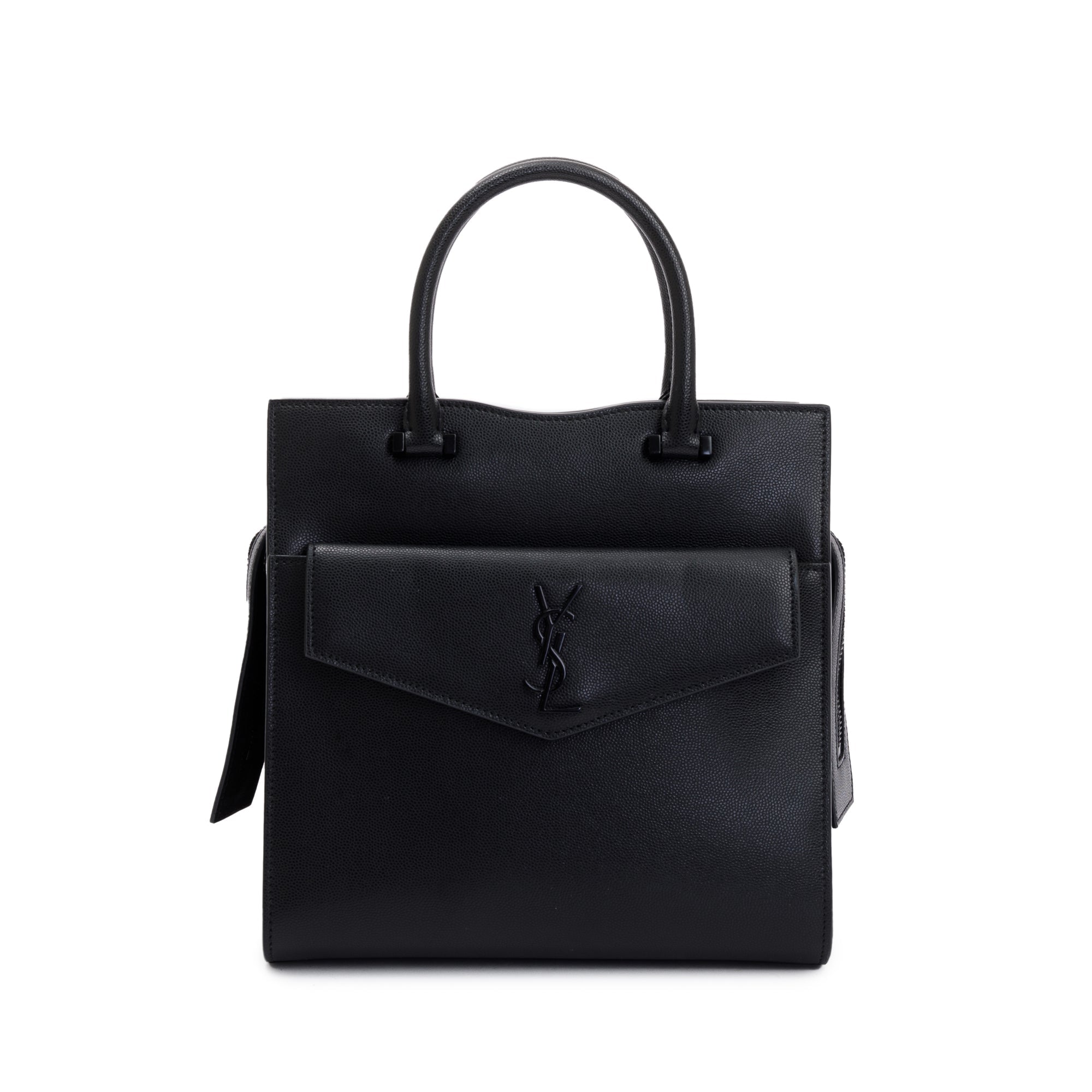 Saint Laurent Black Grain De Poudre Leather Uptown Tote with Pouch w/ Receipt