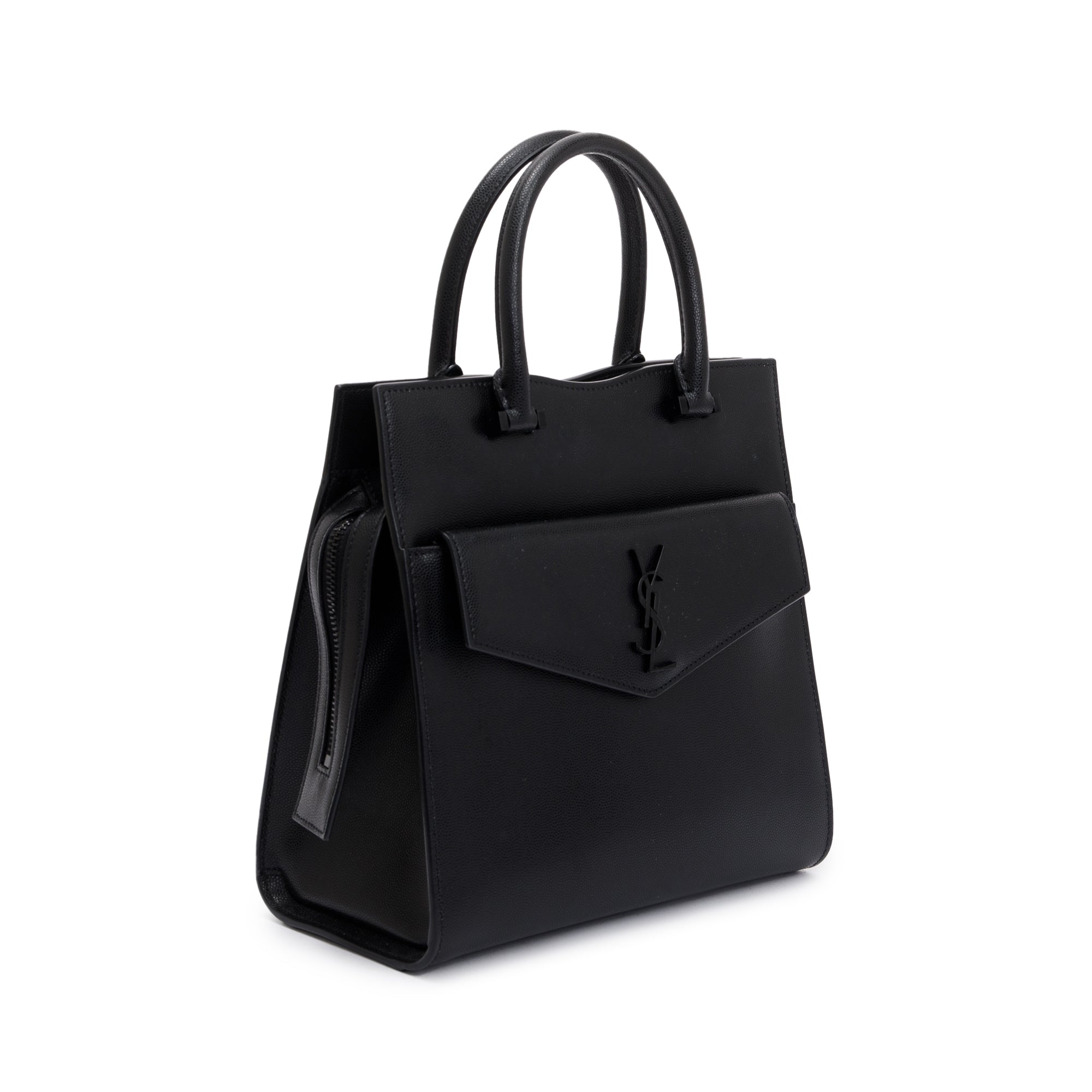 Saint Laurent Black Grain De Poudre Leather Uptown Tote with Pouch w/ Receipt