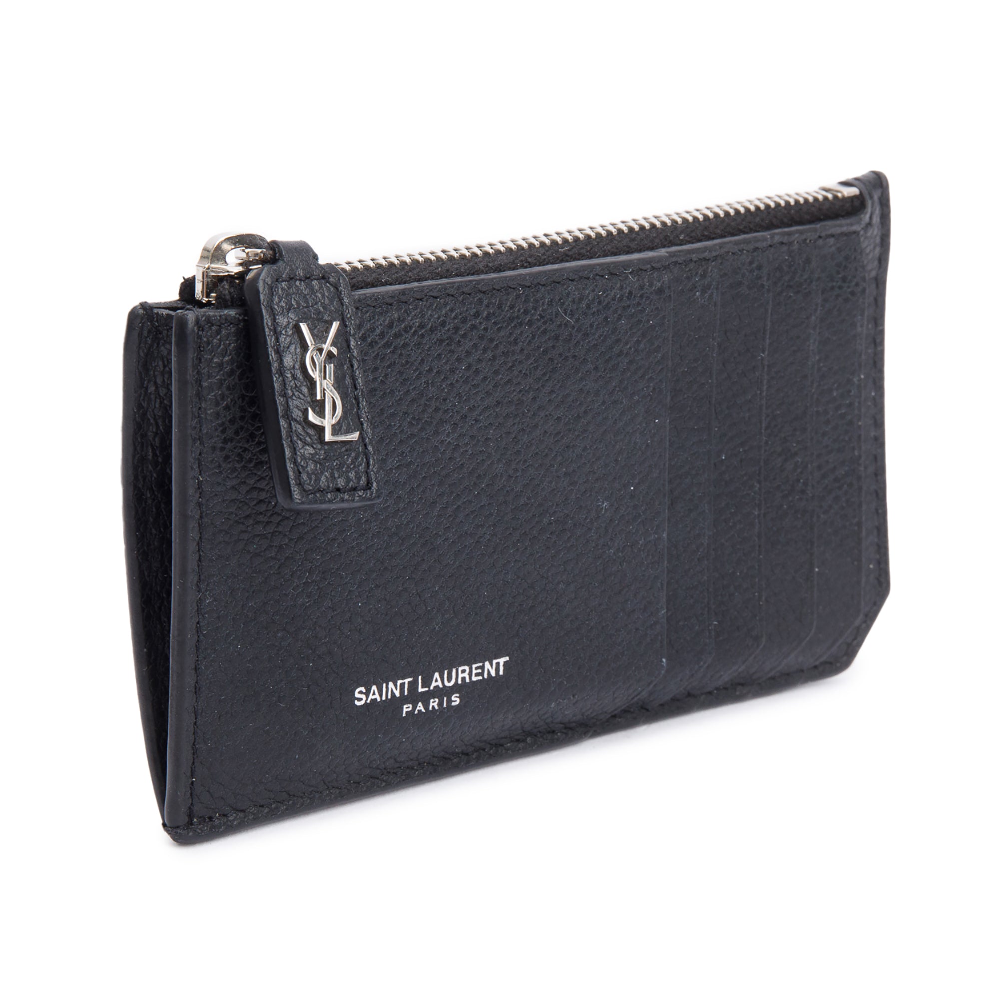 Saint Laurent Black Grain De Poudre Paris Fragments Zipped Card Case w/ Box