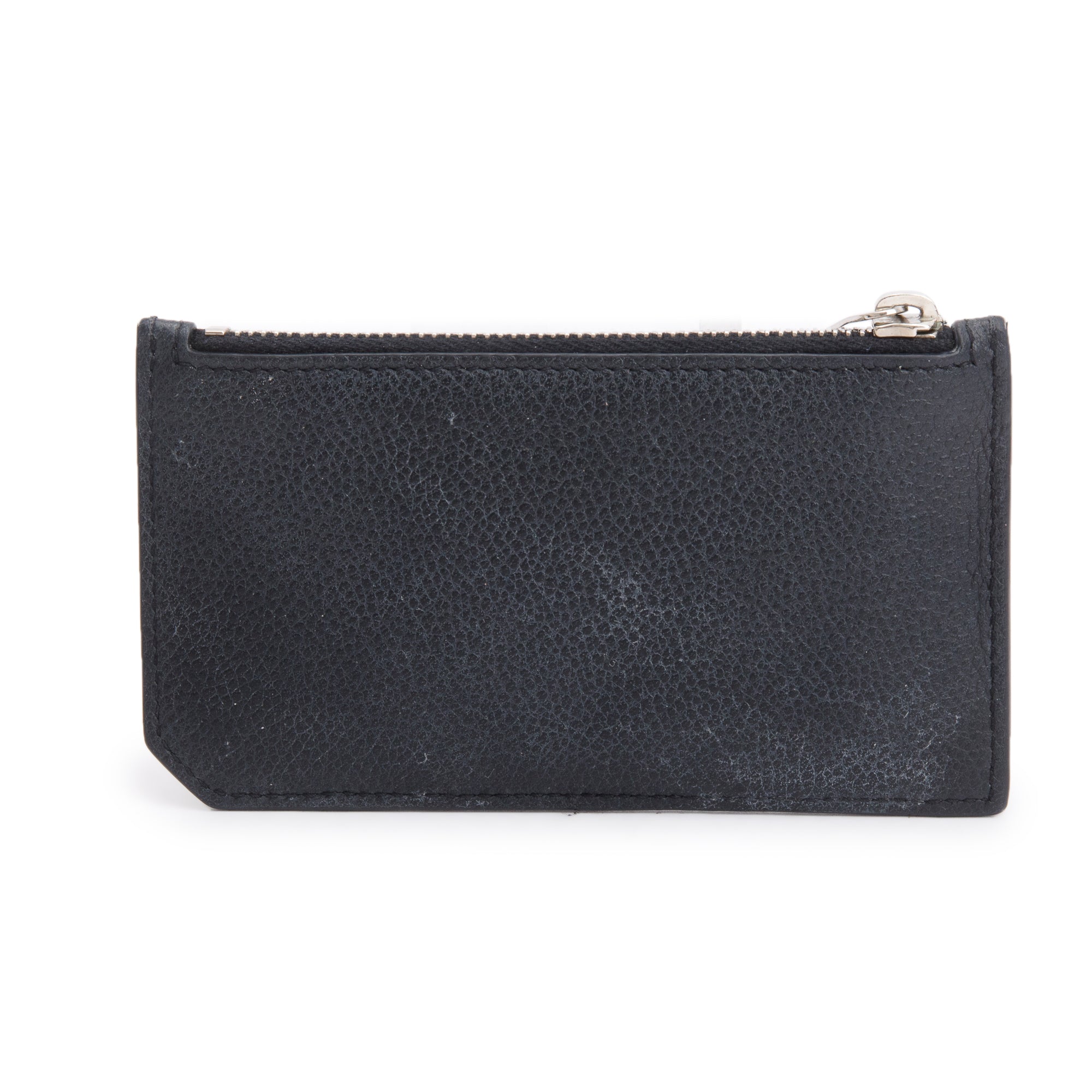 Saint Laurent Black Grain De Poudre Paris Fragments Zipped Card Case w/ Box