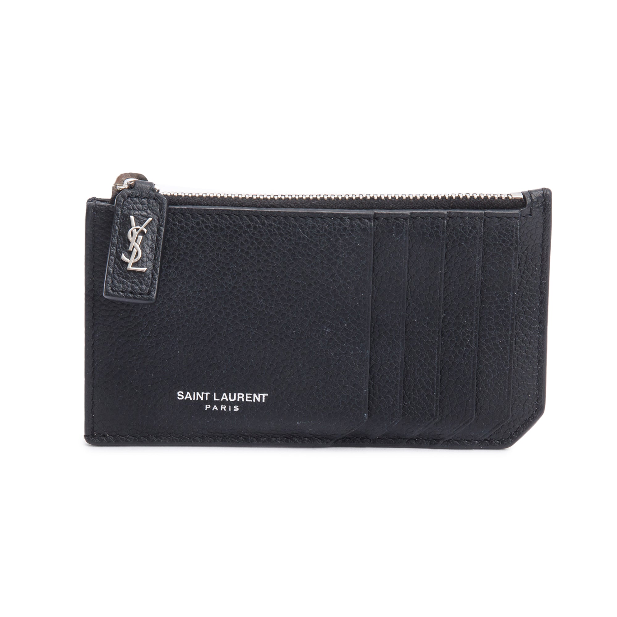 Saint Laurent Black Grain De Poudre Paris Fragments Zipped Card Case w/ Box