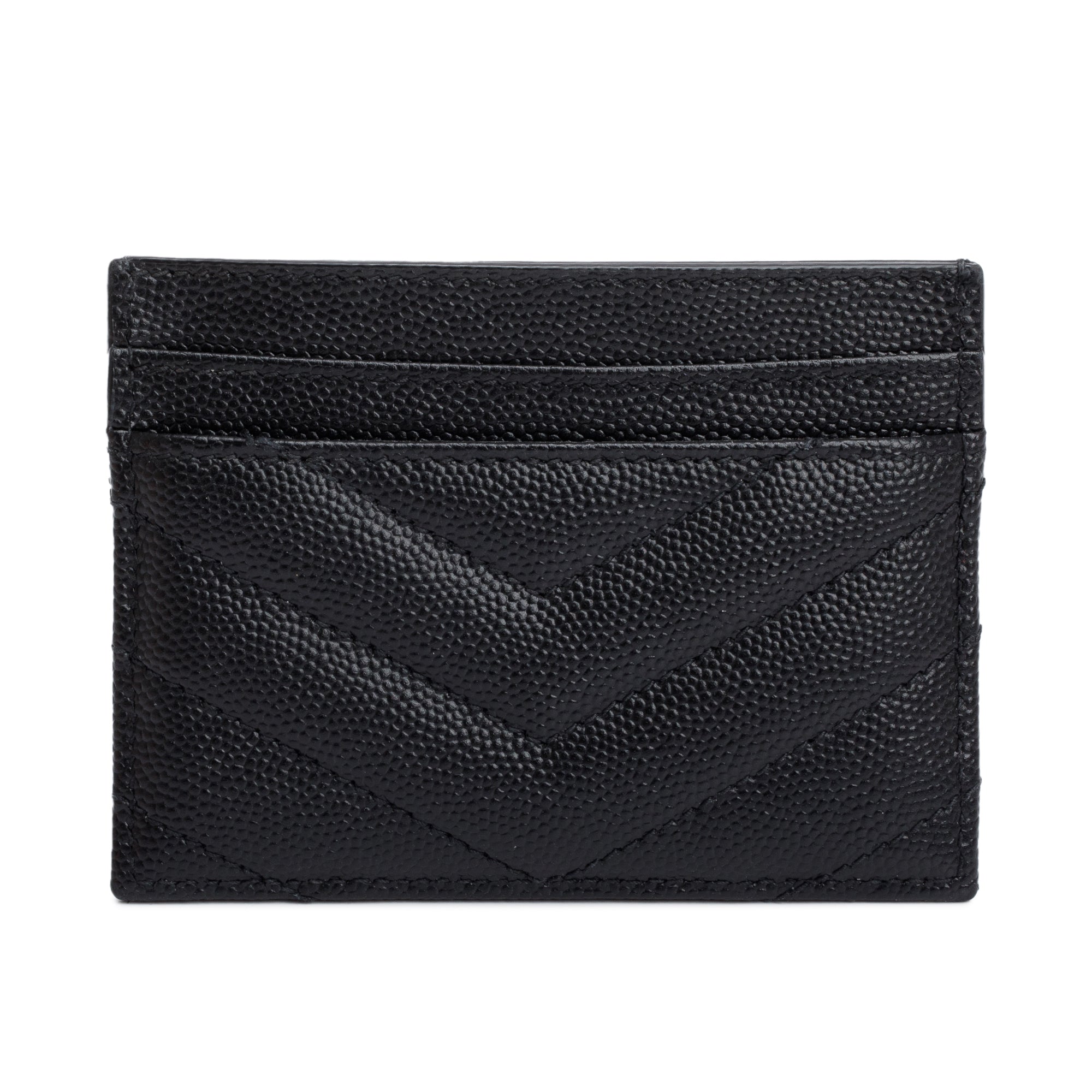 Saint Laurent Black Grain de Poudre Matelasse Chevron Leather Card Holder w/ Box