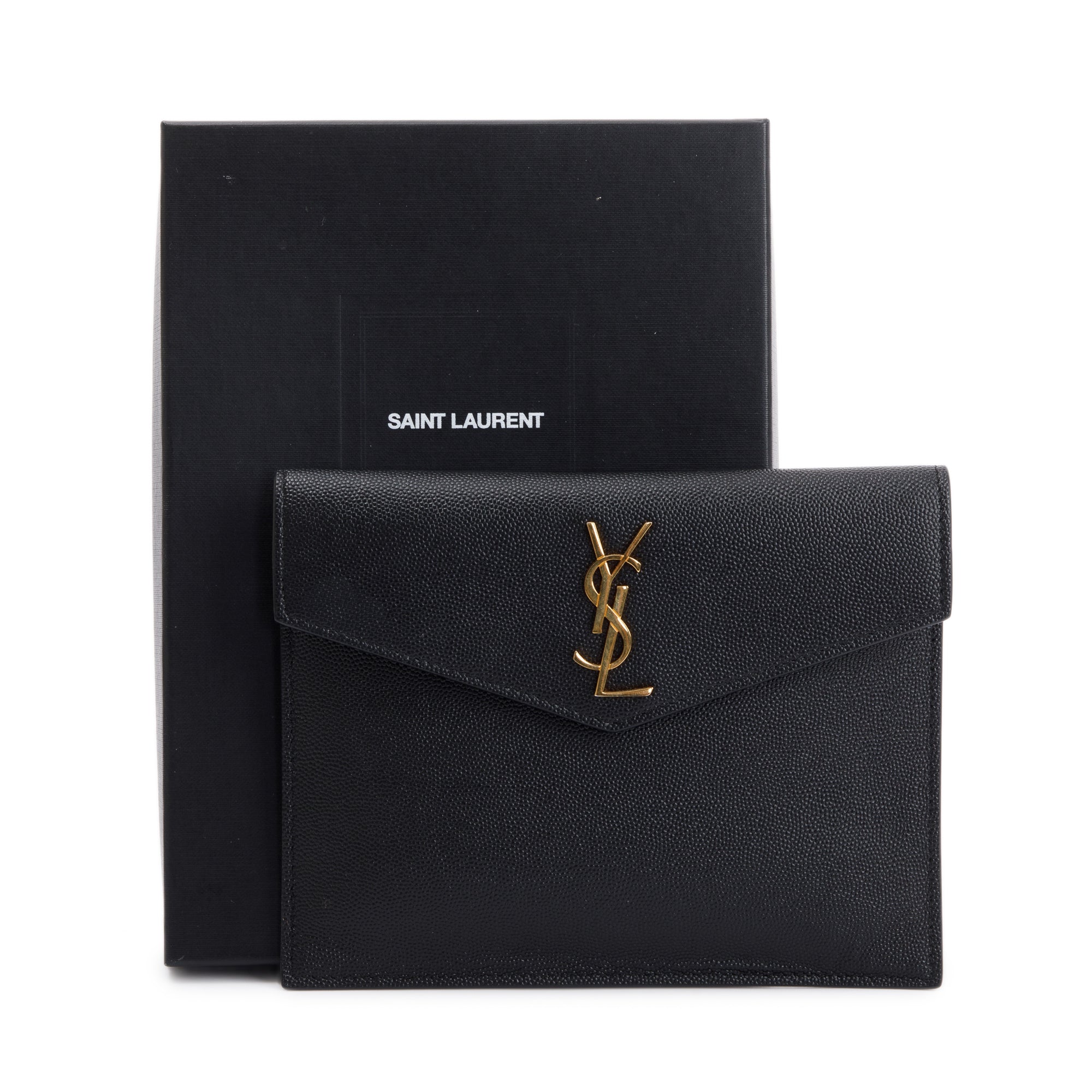 Saint Laurent Black Grain de Poudre Monogram Uptown Baby Pouch w/ Box
