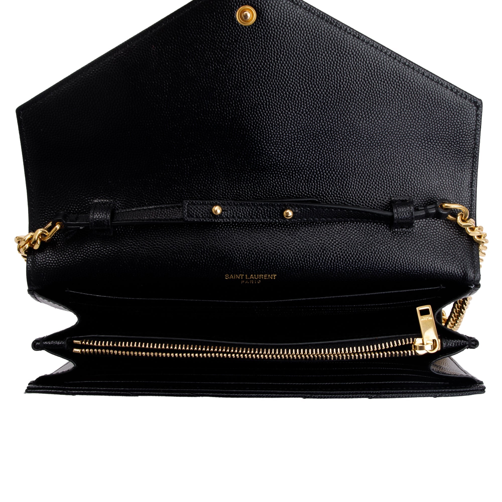 Saint Laurent Black Grained De Poudre Cassandre Matelasse Chain Wallet