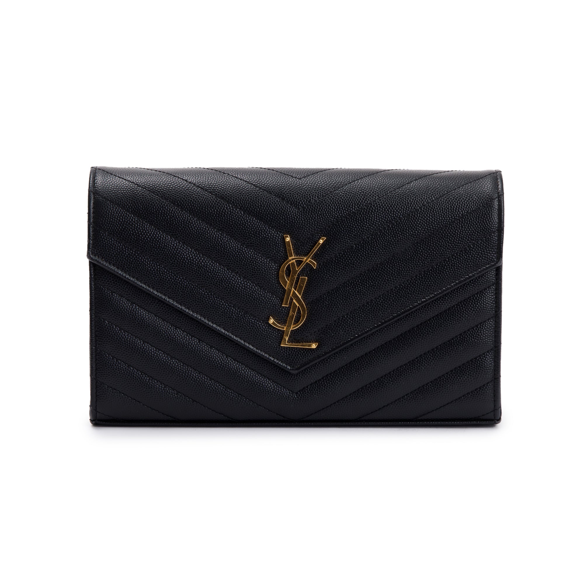 Saint Laurent Black Grained De Poudre Cassandre Matelasse Chain Wallet