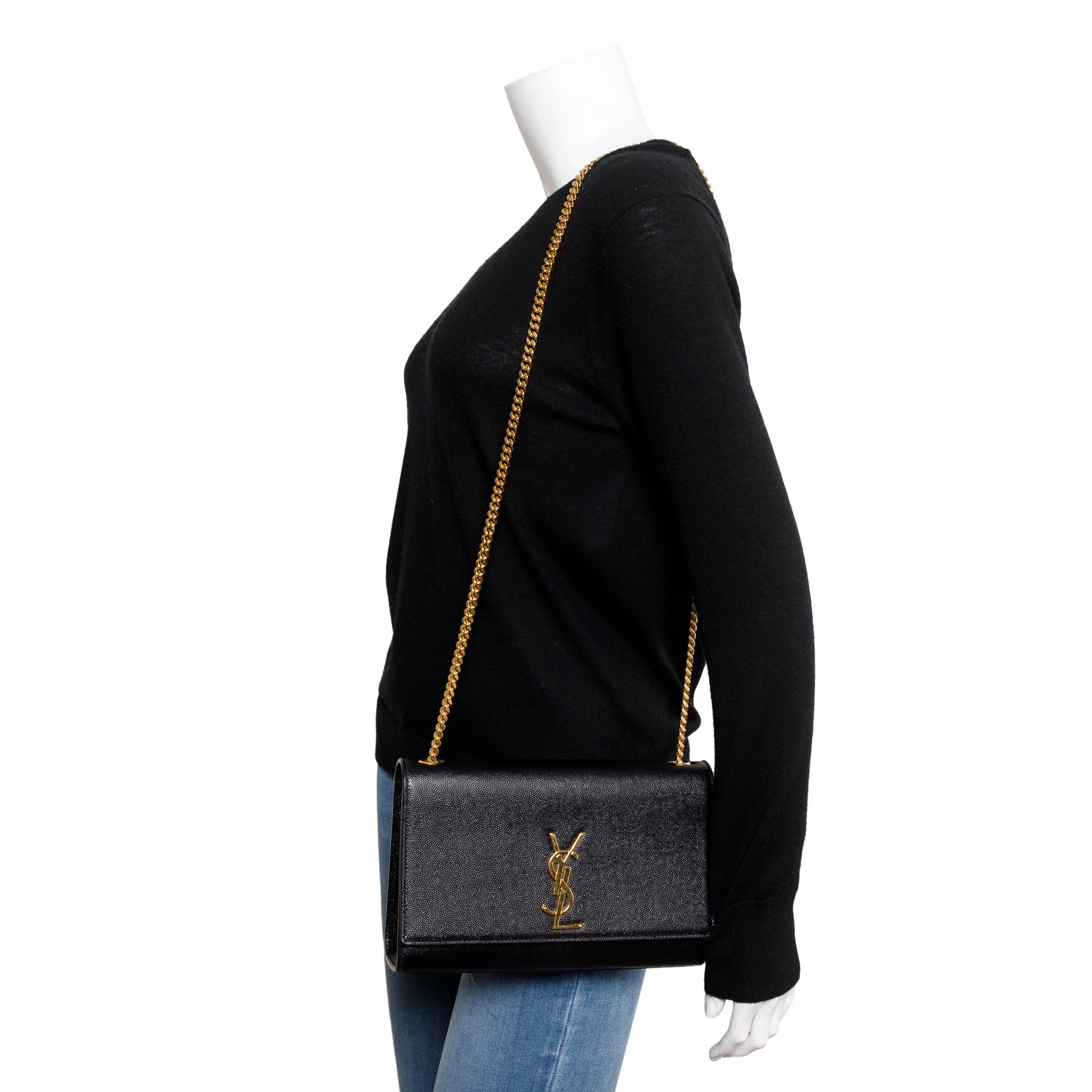 Saint Laurent Black Grained De Poudre Leather Medium Kate Bag