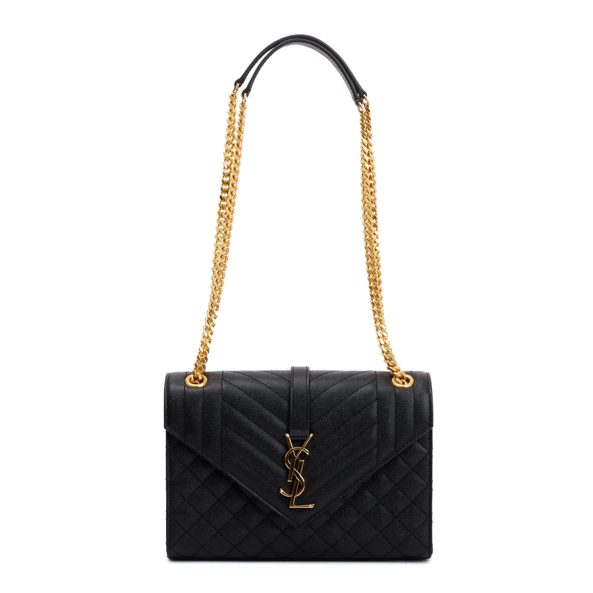 Saint Laurent Black Grained De Poudre Medium Envelope Shoulder Bag