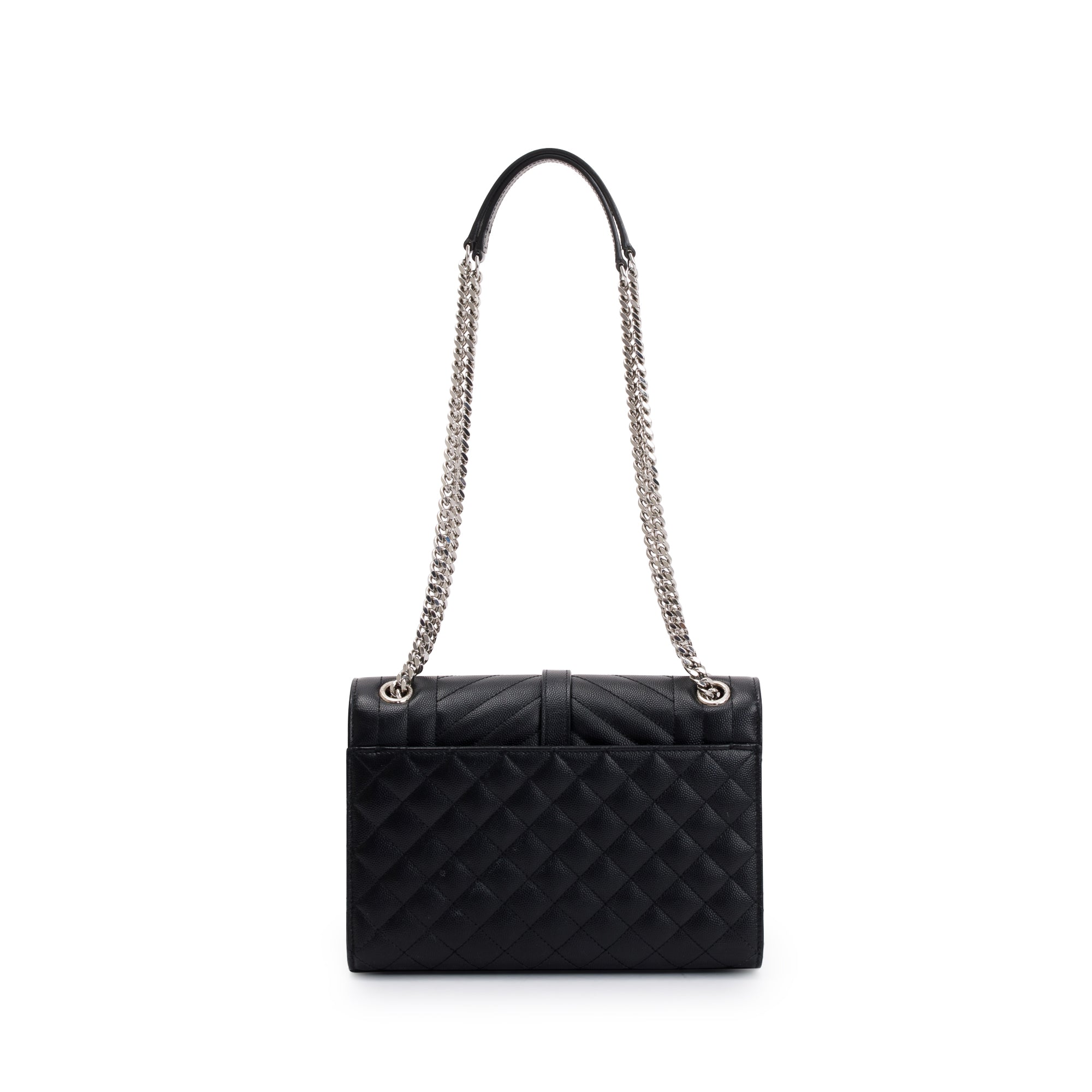 Saint Laurent Black Grained De Poudre Medium Envelope Shoulder Bag w/ Box