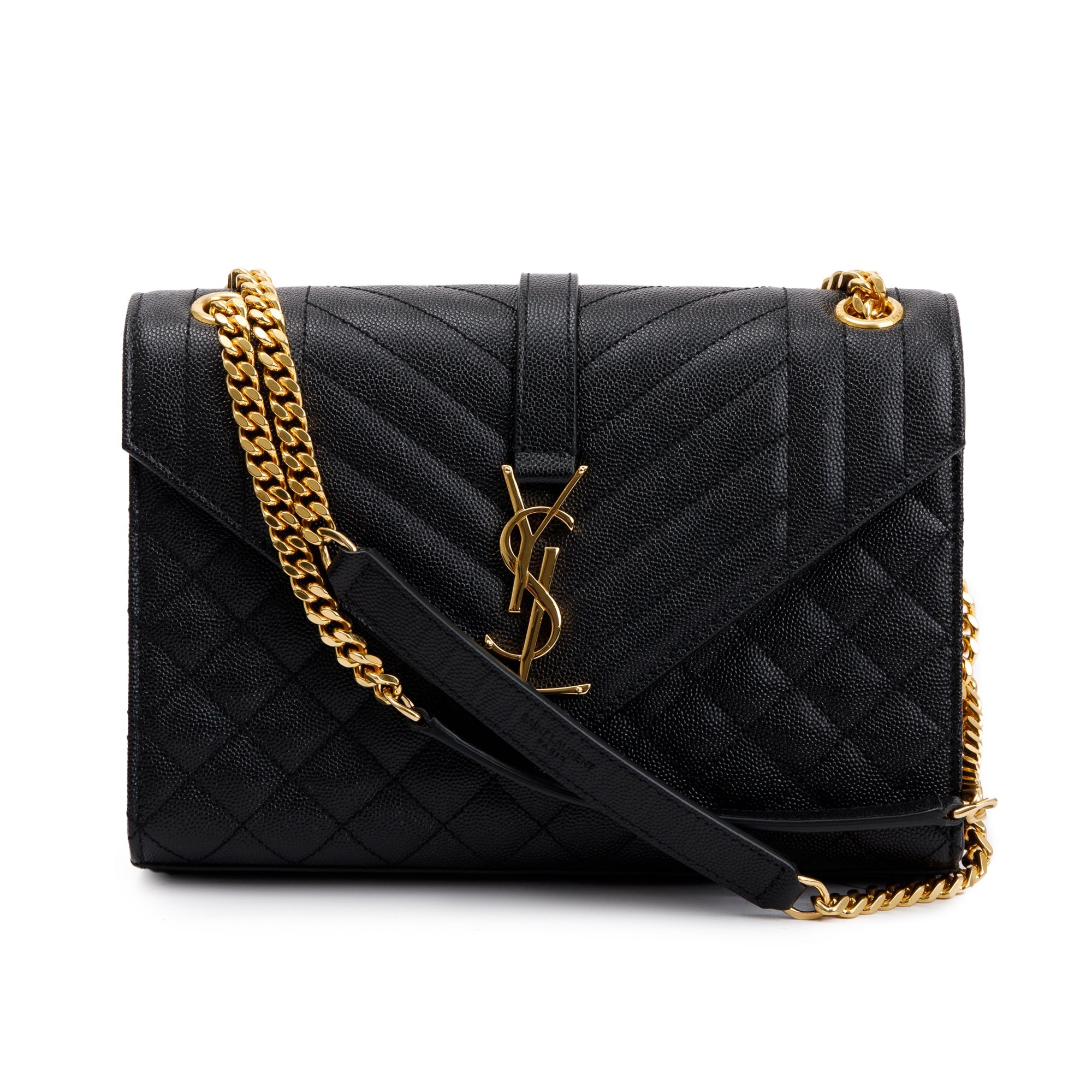 Saint Laurent Black Grained De Poudre Medium Envelope Shoulder Bag