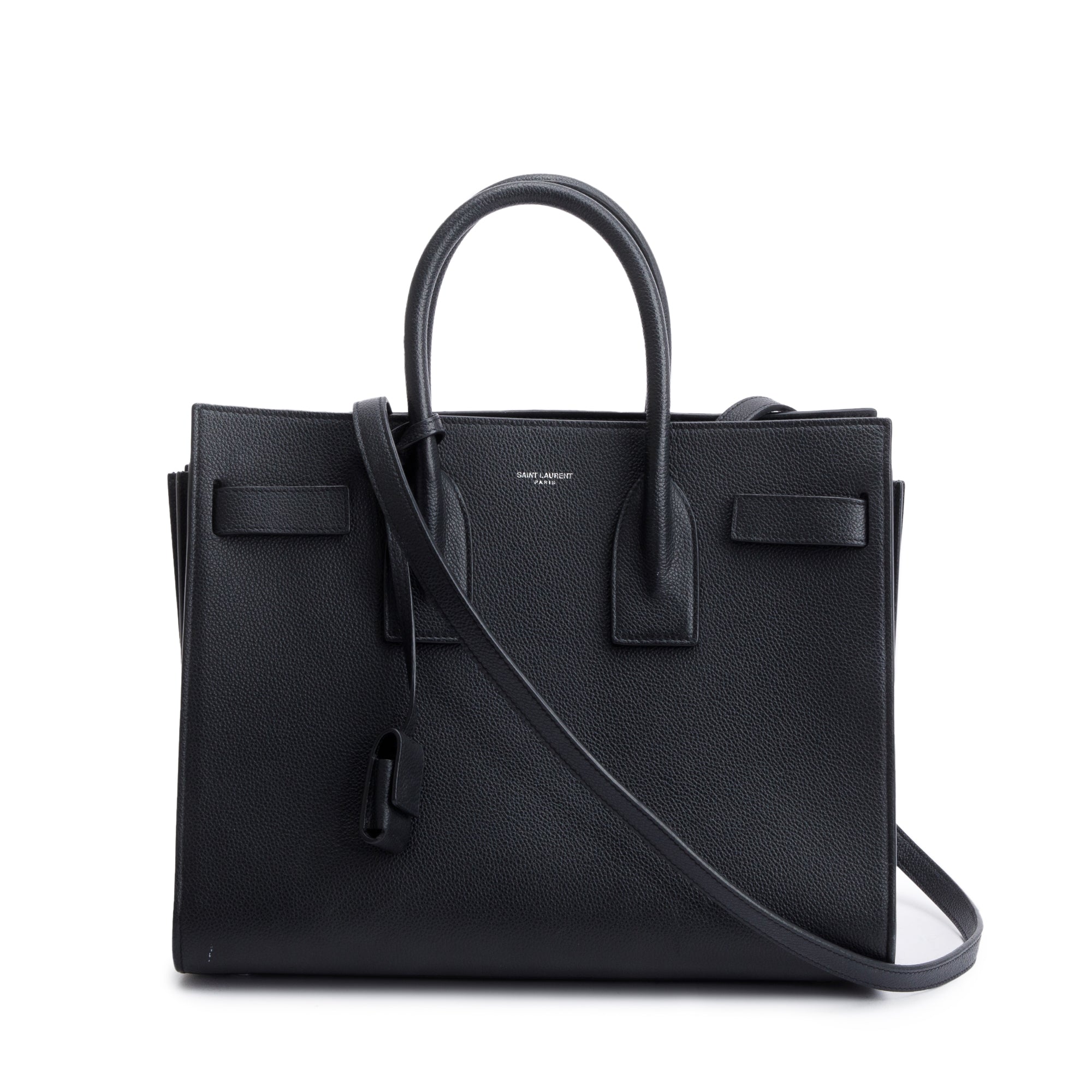 Saint Laurent Black Grained Leather Small Sac De Jour w/ Strap