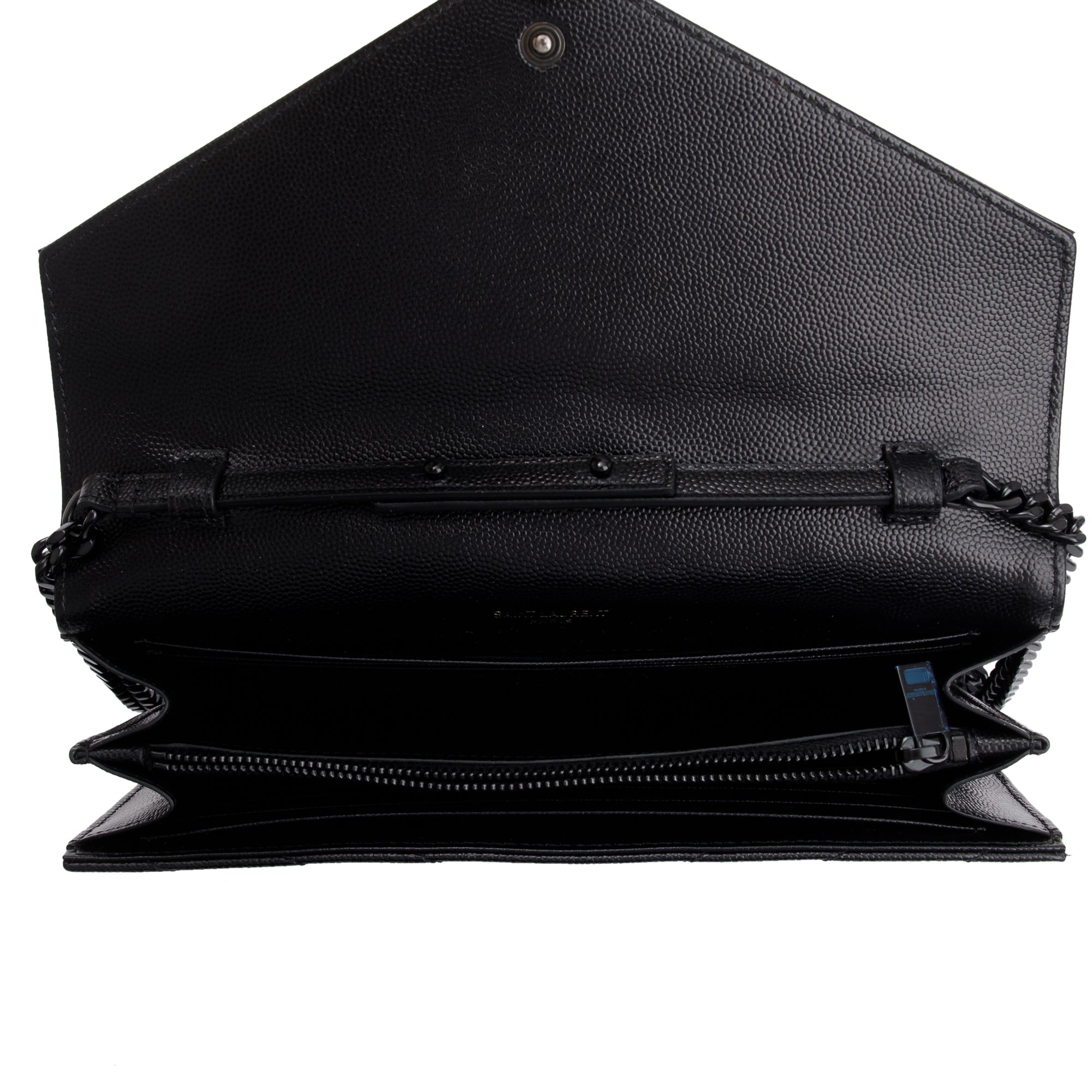 Saint Laurent Black Grained de Poudre Cassandre Matelasse Chain Wallet w/ Box