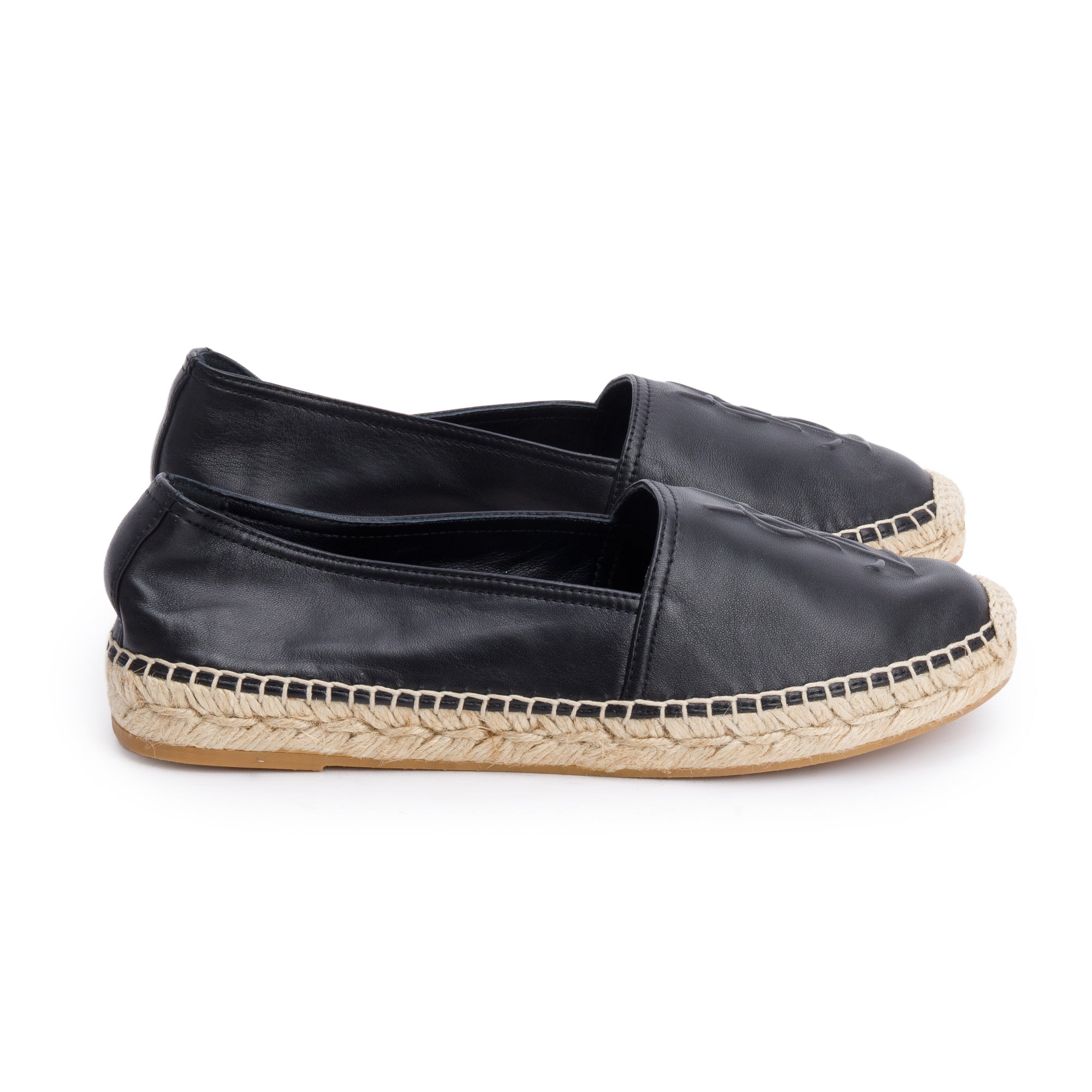 Saint Laurent Black Lambskin Leather Espadrilles, Size 37.5 w/ Box