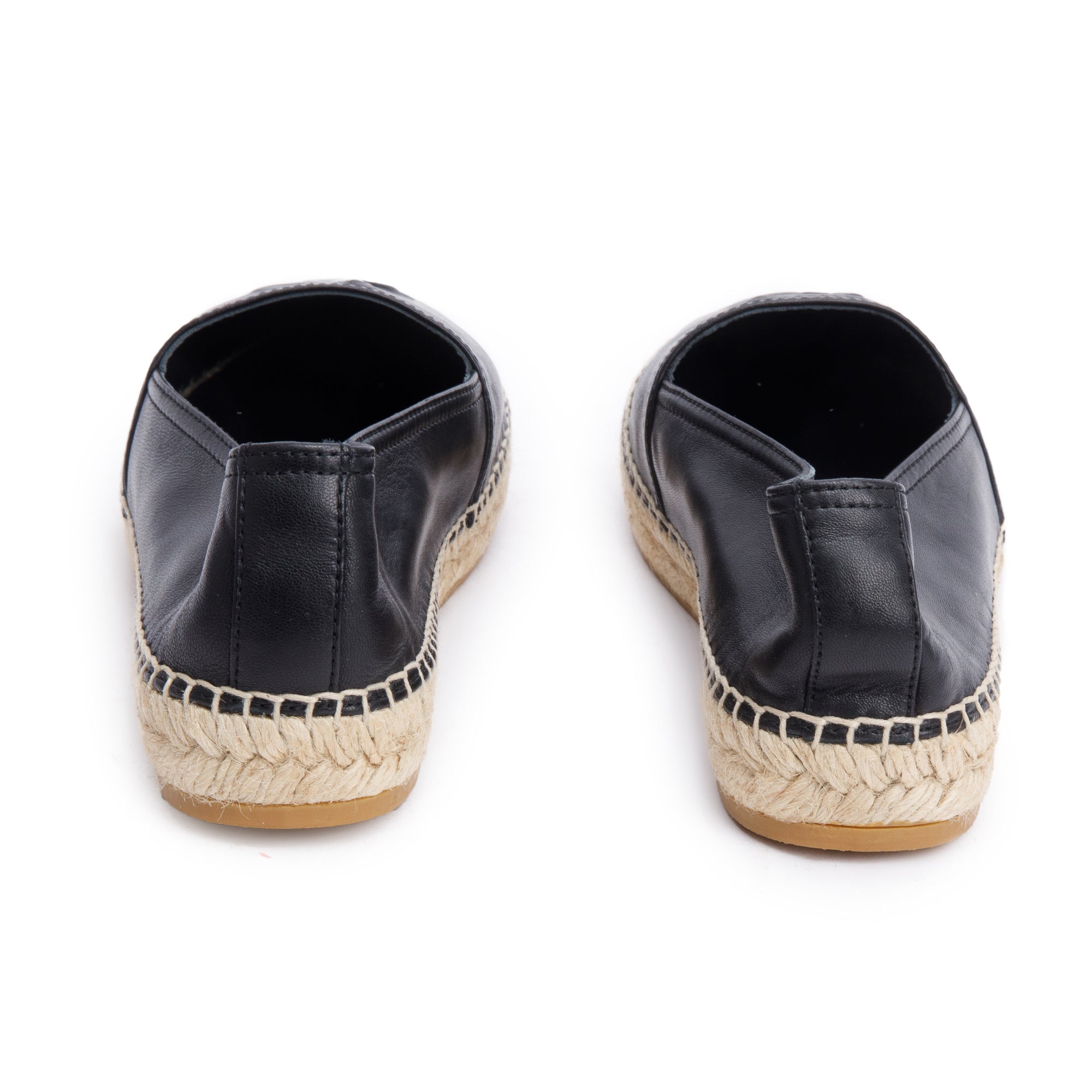Saint Laurent Black Lambskin Leather Espadrilles, Size 37.5 w/ Box