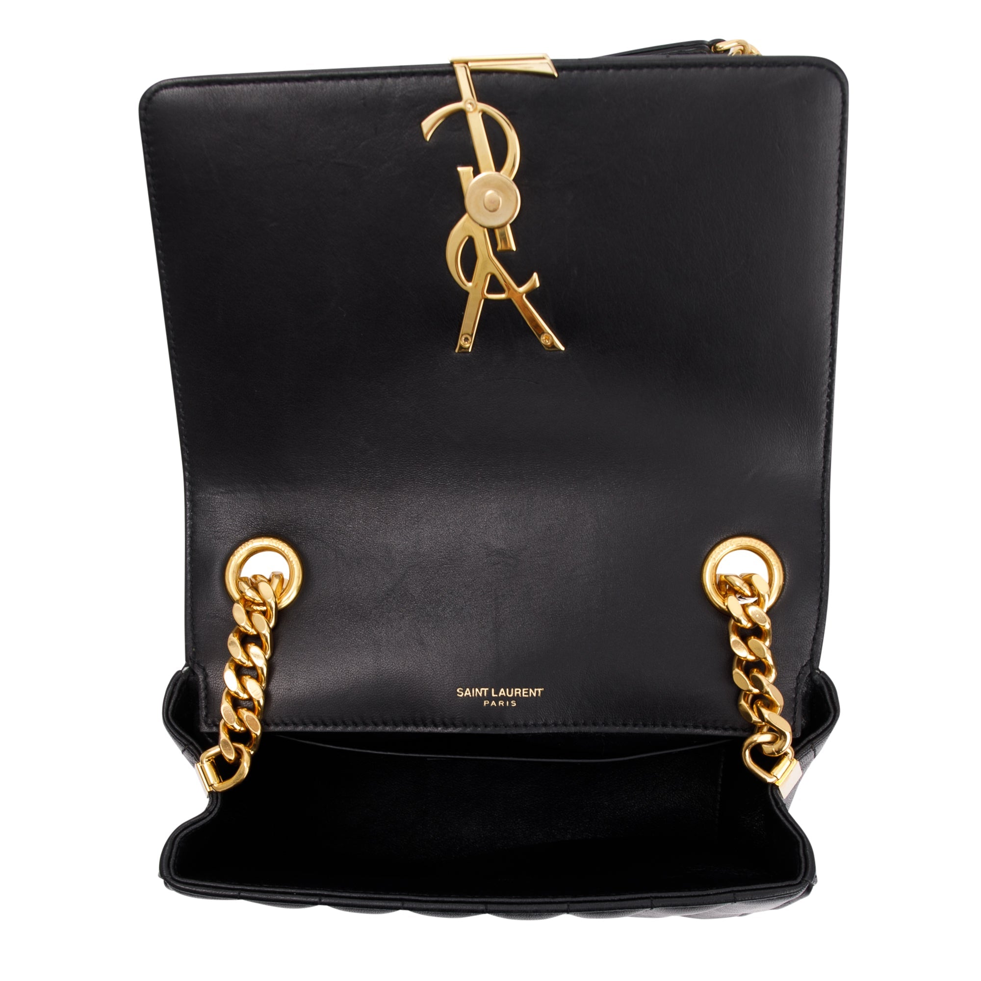 Saint Laurent Black Lambskin Matelasse Medium Monogram Vicky Chain Bag