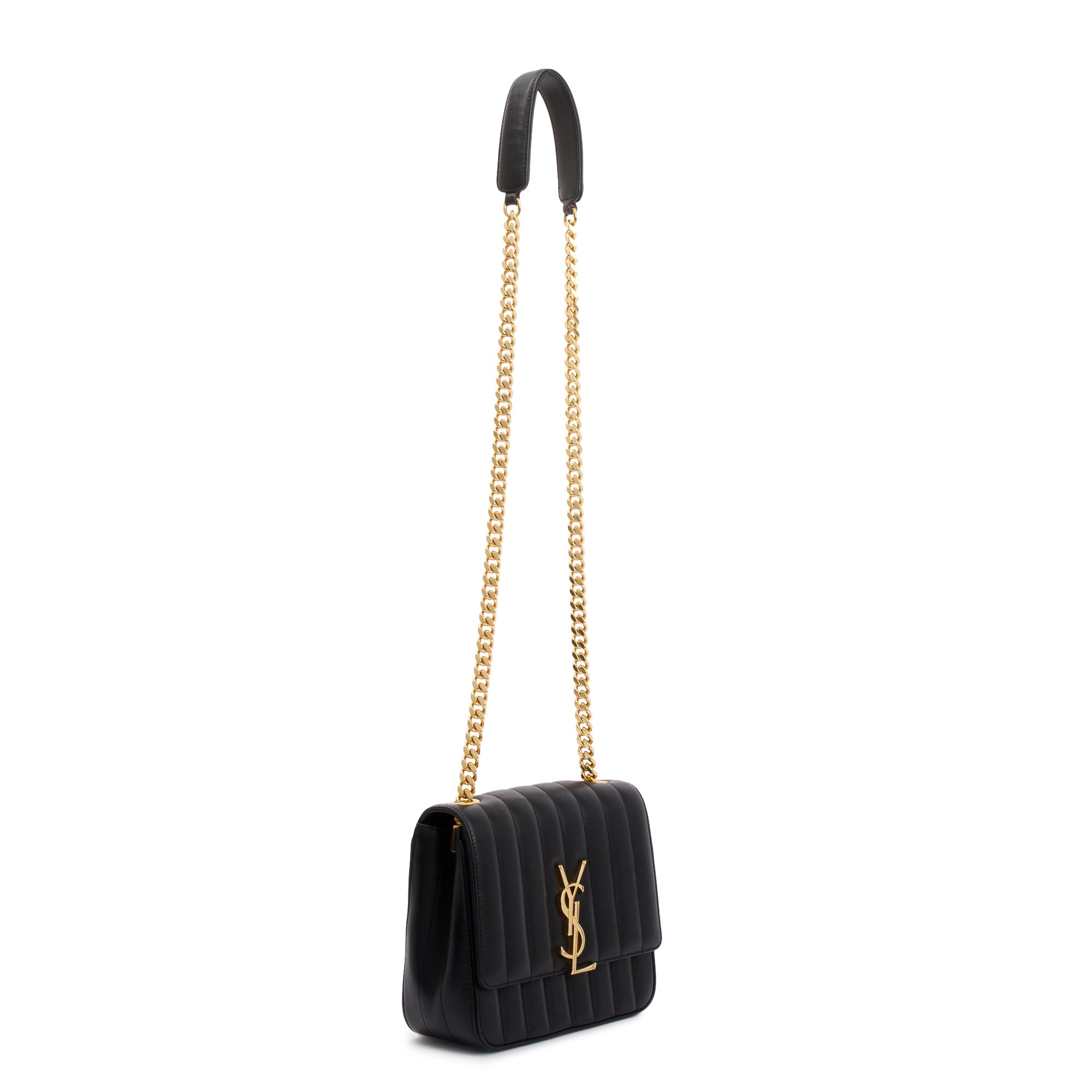 Saint Laurent Black Lambskin Matelasse Medium Monogram Vicky Chain Bag