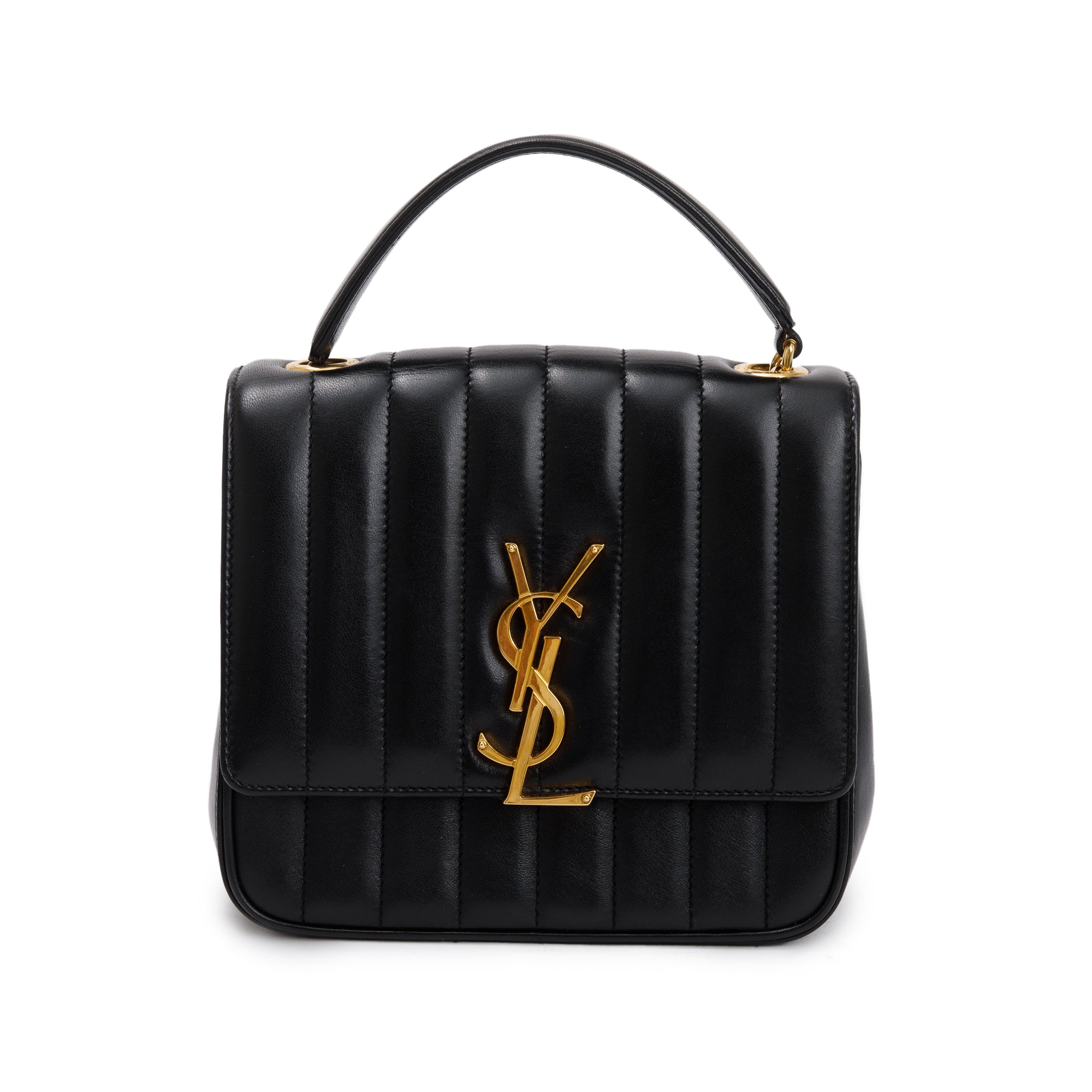 Saint Laurent Black Lambskin Matelasse Medium Monogram Vicky Chain Bag