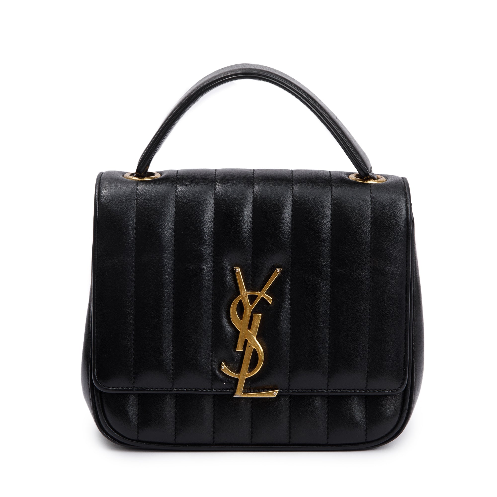 Saint Laurent Black Lambskin Matelasse Medium Monogram Vicky Chain Bag