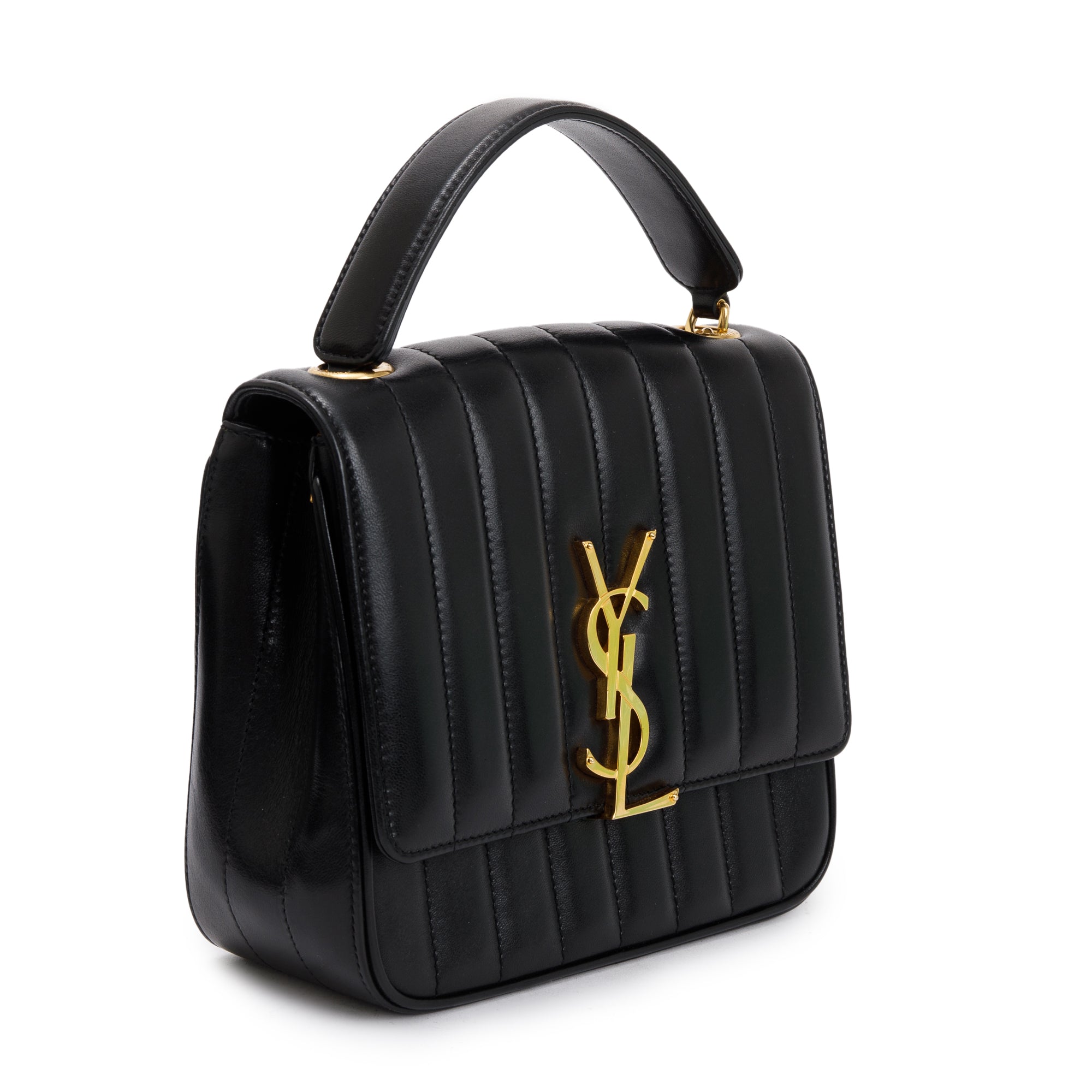 Saint Laurent Black Lambskin Matelasse Medium Monogram Vicky Chain Bag