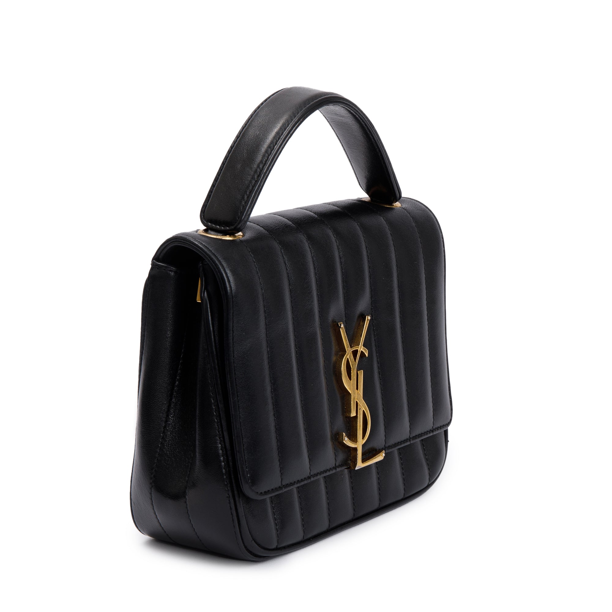 Saint Laurent Black Lambskin Matelasse Medium Monogram Vicky Chain Bag