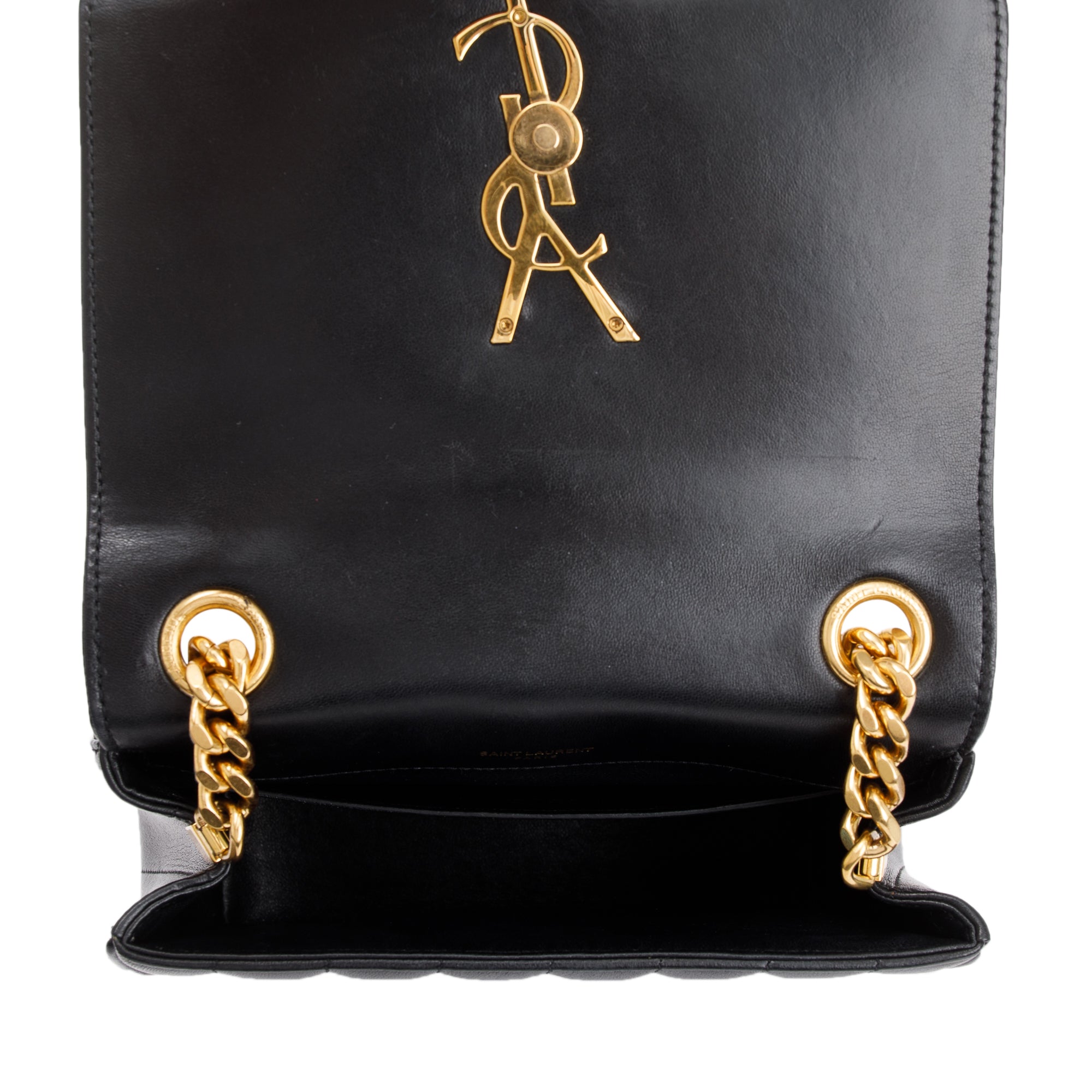 Saint Laurent Black Lambskin Matelasse Medium Monogram Vicky Chain Bag