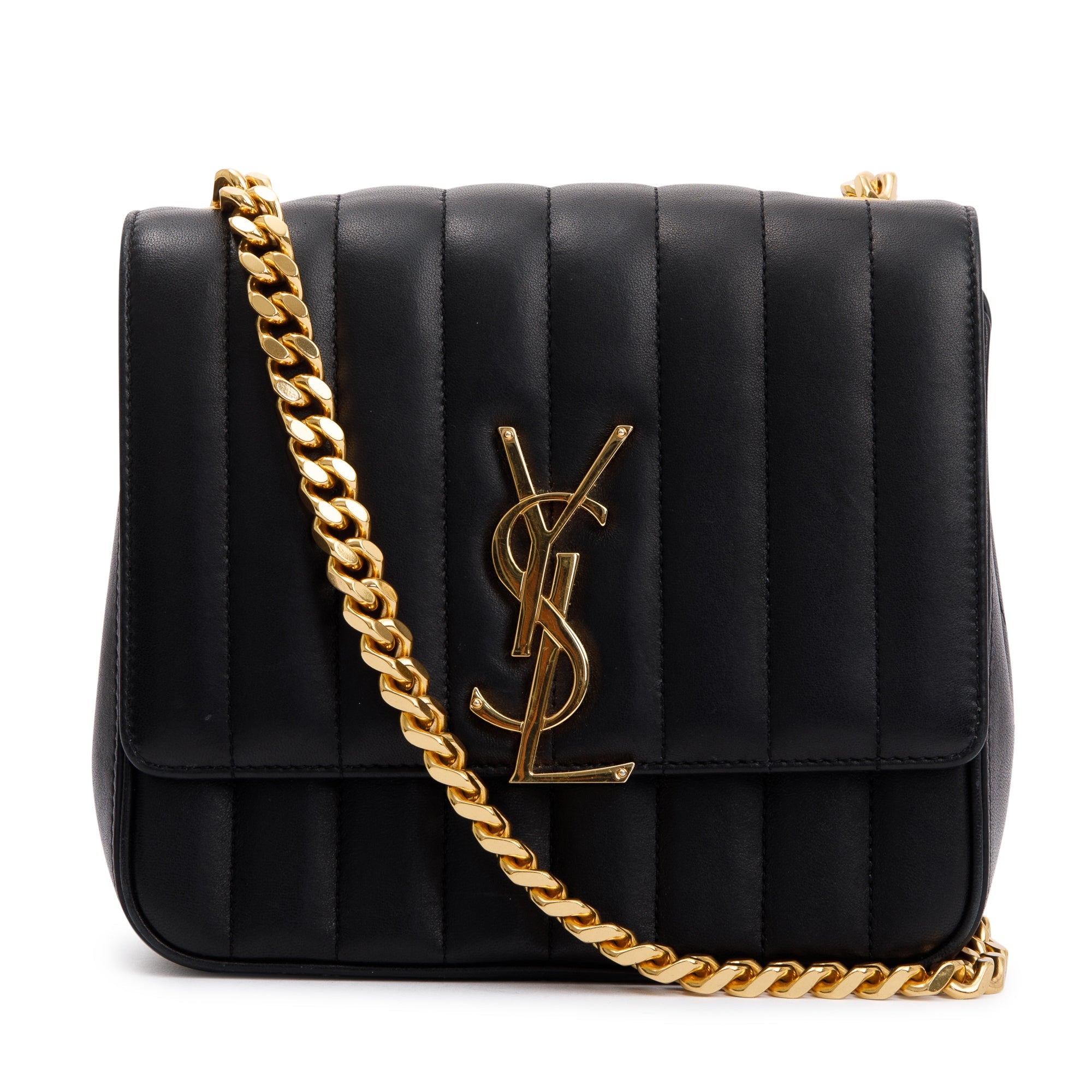 Saint Laurent Black Lambskin Matelasse Medium Monogram Vicky Chain Bag